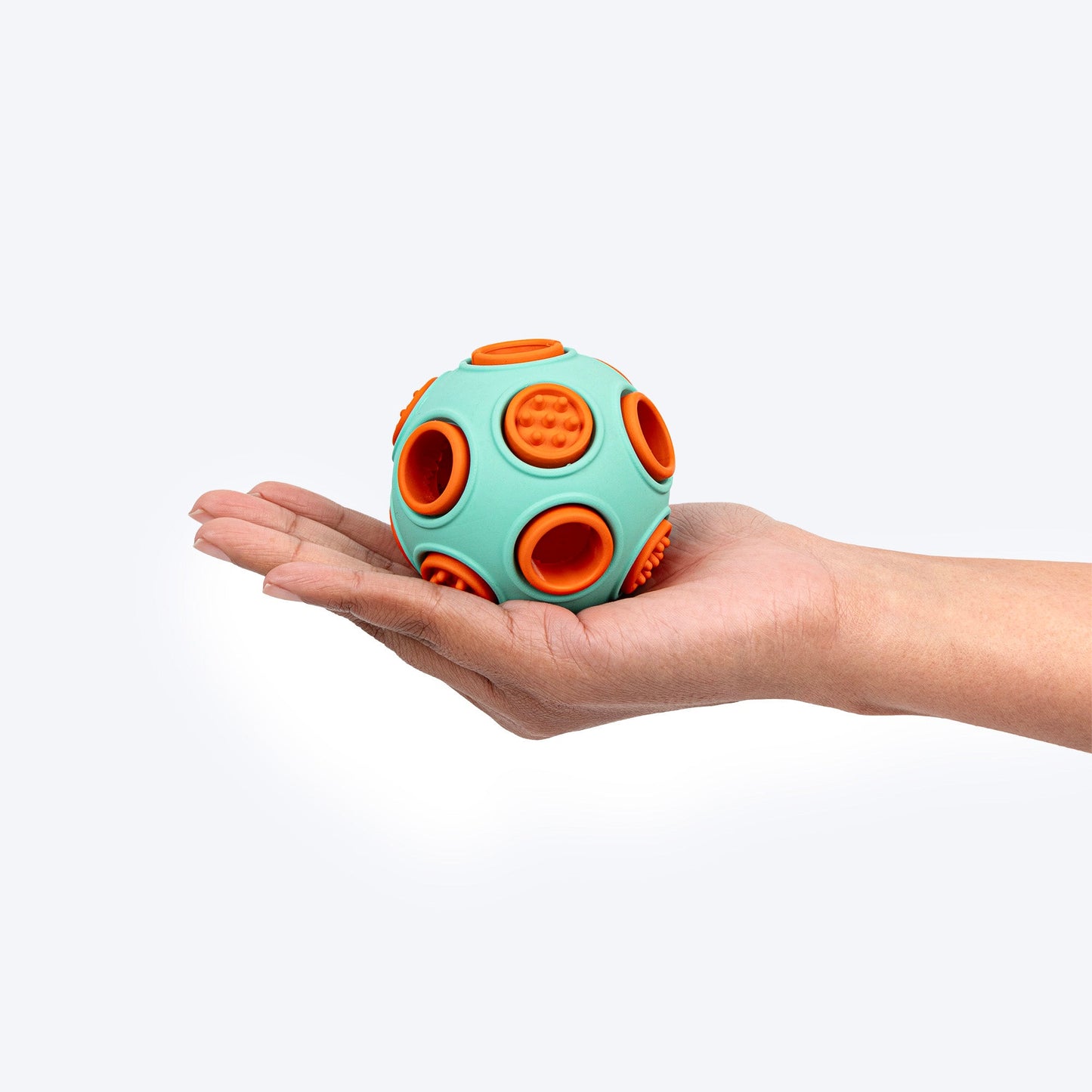 Dash Dog Toss â€˜nâ€™ Treat Ball Chew Toy For Dog - Blue & Orange - S - Heads Up For Tails