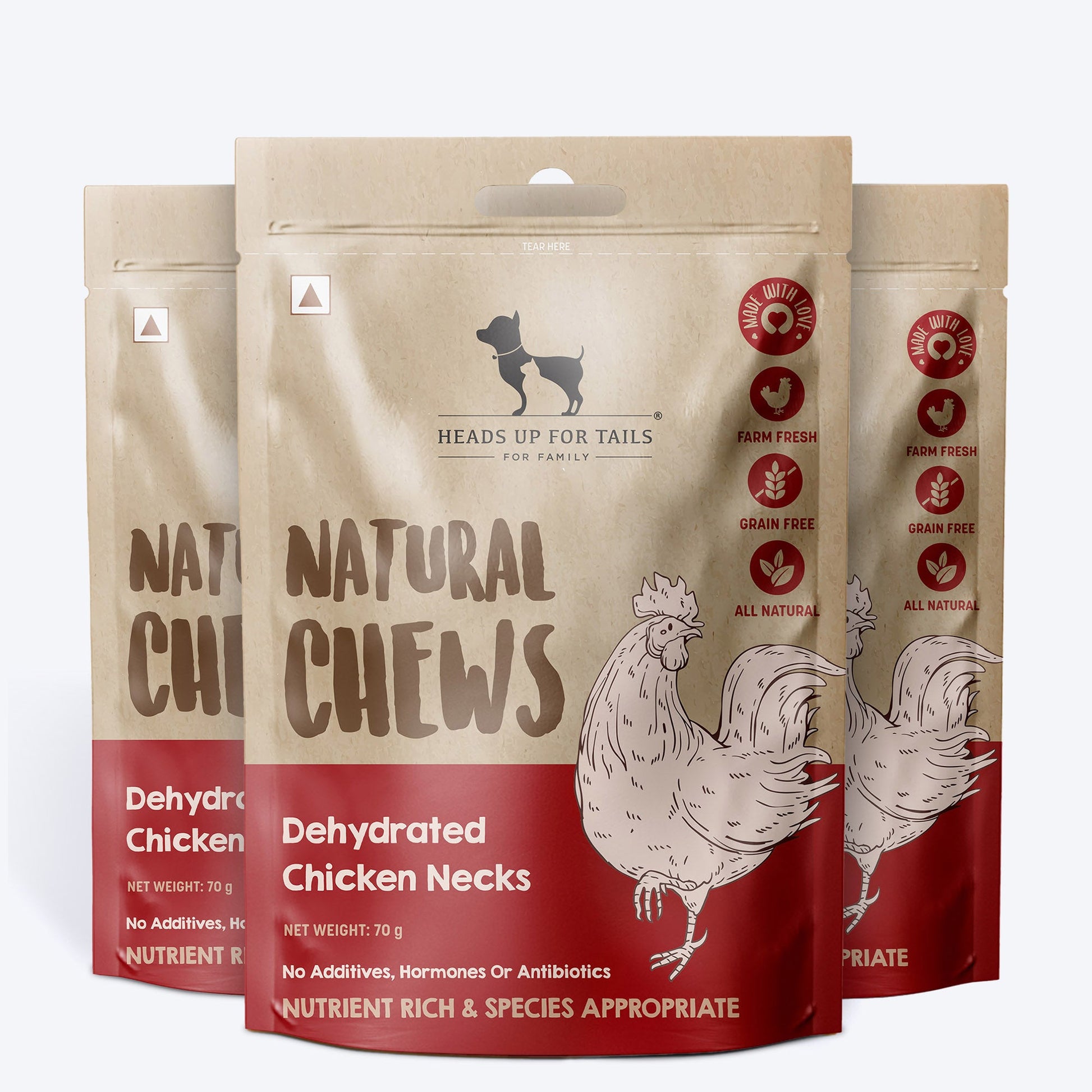 HUFT Natural Chews Doggie Dehydrated Chicken Neck - 70 g - Heads Up For Tails