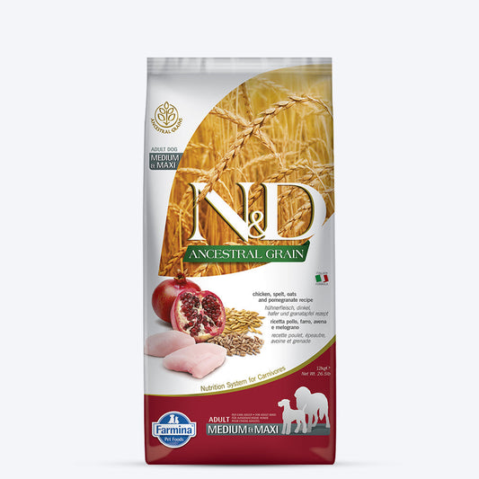 Farmina N&D Low Grain Medium & Maxi Breed Adult Dry Dog Food - Chicken & Pomegranate-01