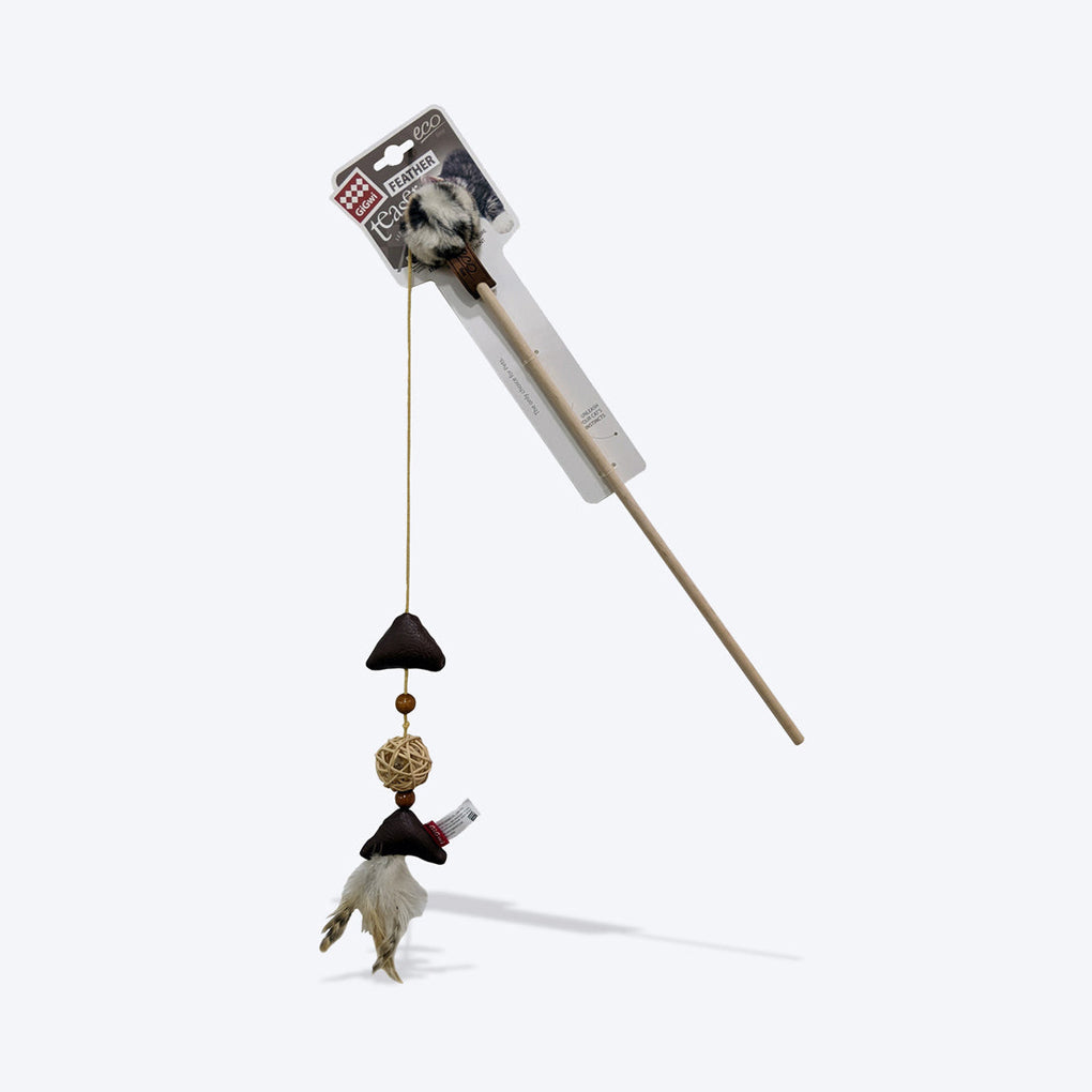 GiGwi Eco line Feather Teaser With Silvervine Leaves And Leatherette Cat Toy_02