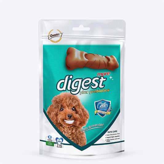 Gnawlers Digest More Plus Prebiotics Dental Chew Bone for Dogs - Heads Up For Tails