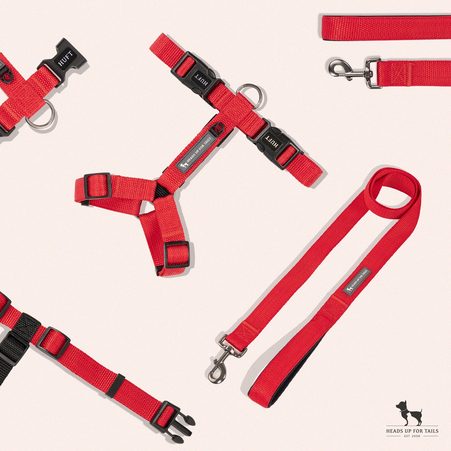 HUFT Basics Dog H-Harness & Leash Set - Crimson Red - Heads Up For Tails