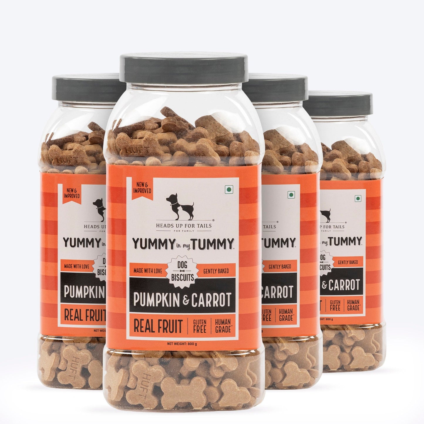 HUFT Yummy In My Tummy Pumpkin & Carrot Gluten-Free Dog Biscuits, Vegetarian Treats 100% Human-Grade Ingredients - Heads Up For Tails