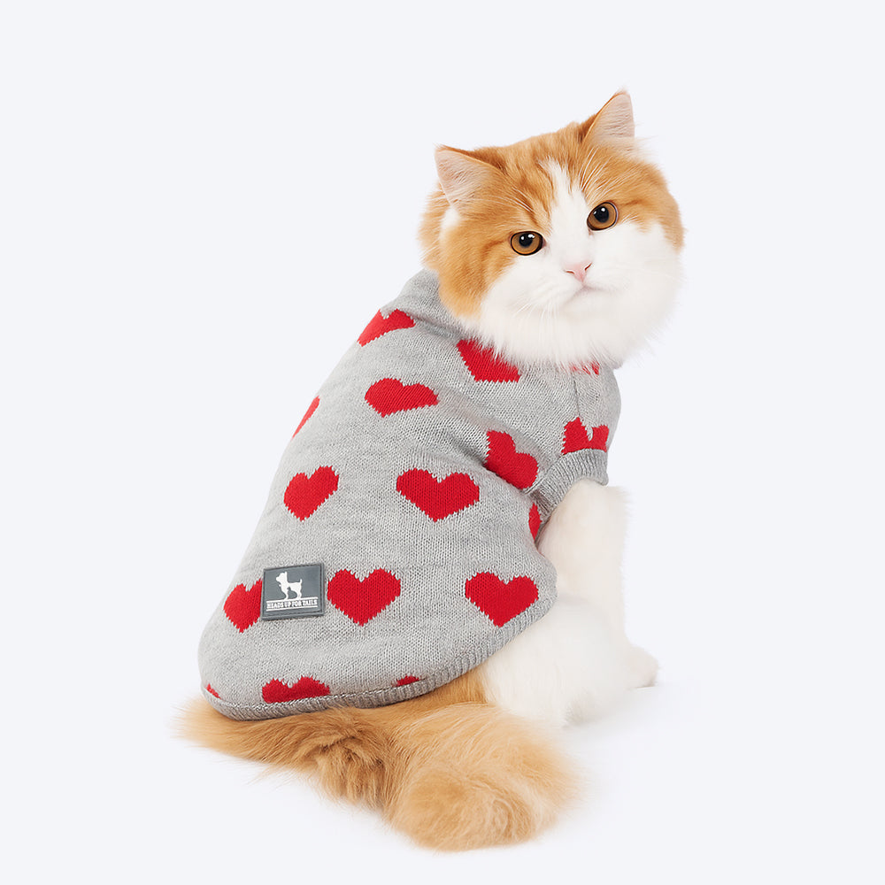 HUFT Classic Love Sweater For Cat - Grey - Heads Up For Tails