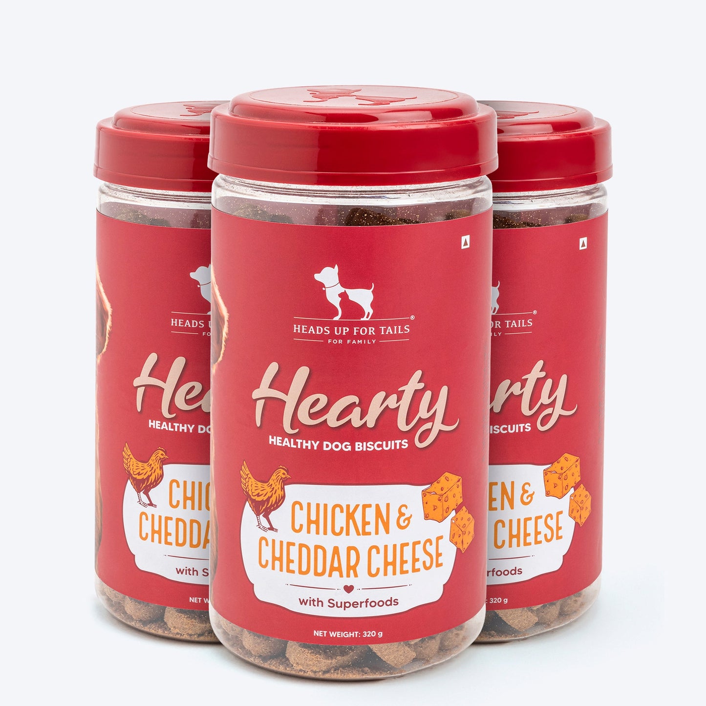 Hearty Chicken & Cheddar Cheese Healthy Dog Biscuits by Heads Up For Tails, 320g, suitable for all breeds.