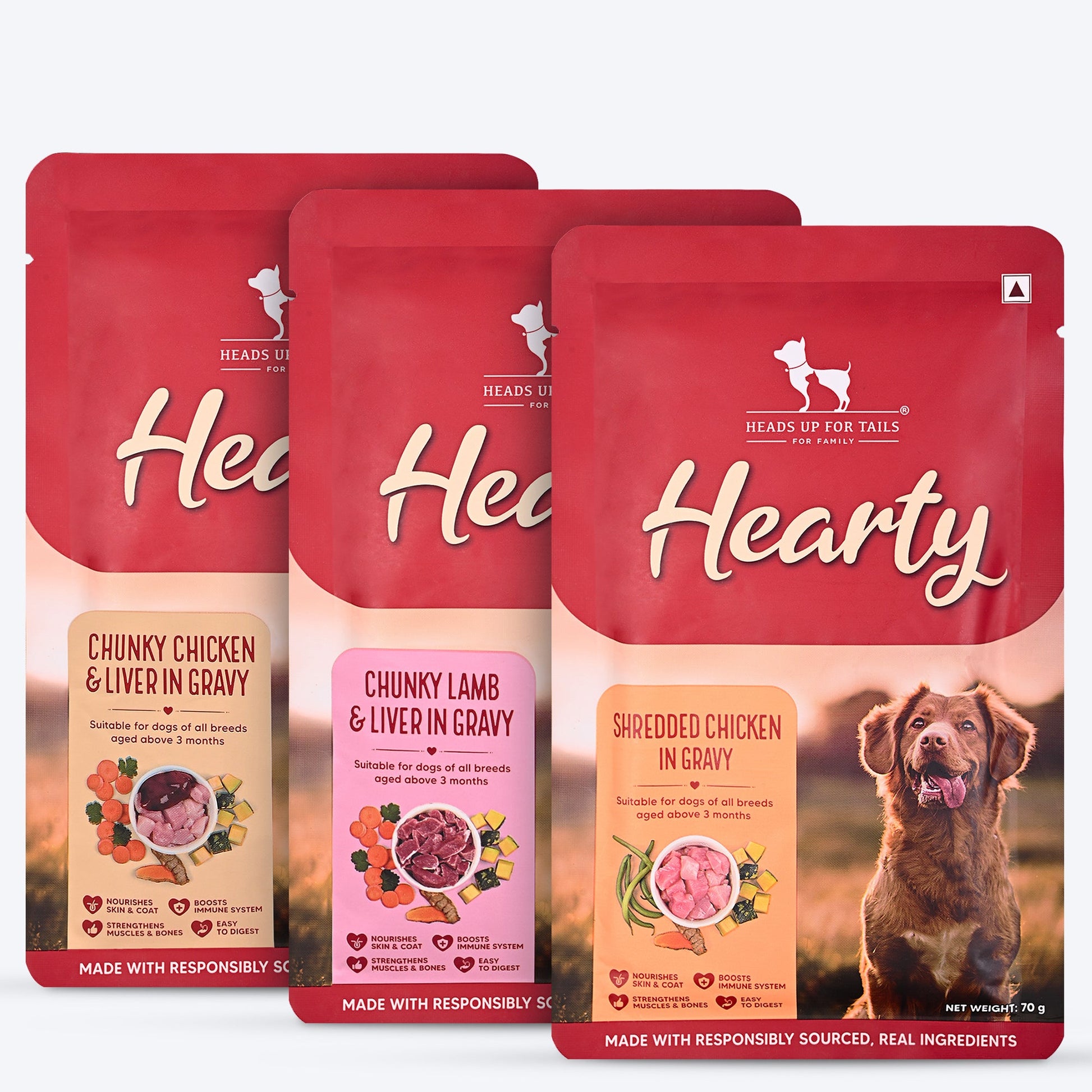 Hearty Trio: Chicken, Lamb & Pumpkin Delight in Gravy Combo For Dog - 210g (3 x 70g) - Heads Up For Tails