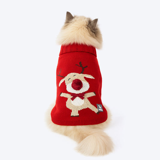 HUFT Rudolphâ€™s Red-Nose Sweater For Cat - Red - Heads Up For Tails