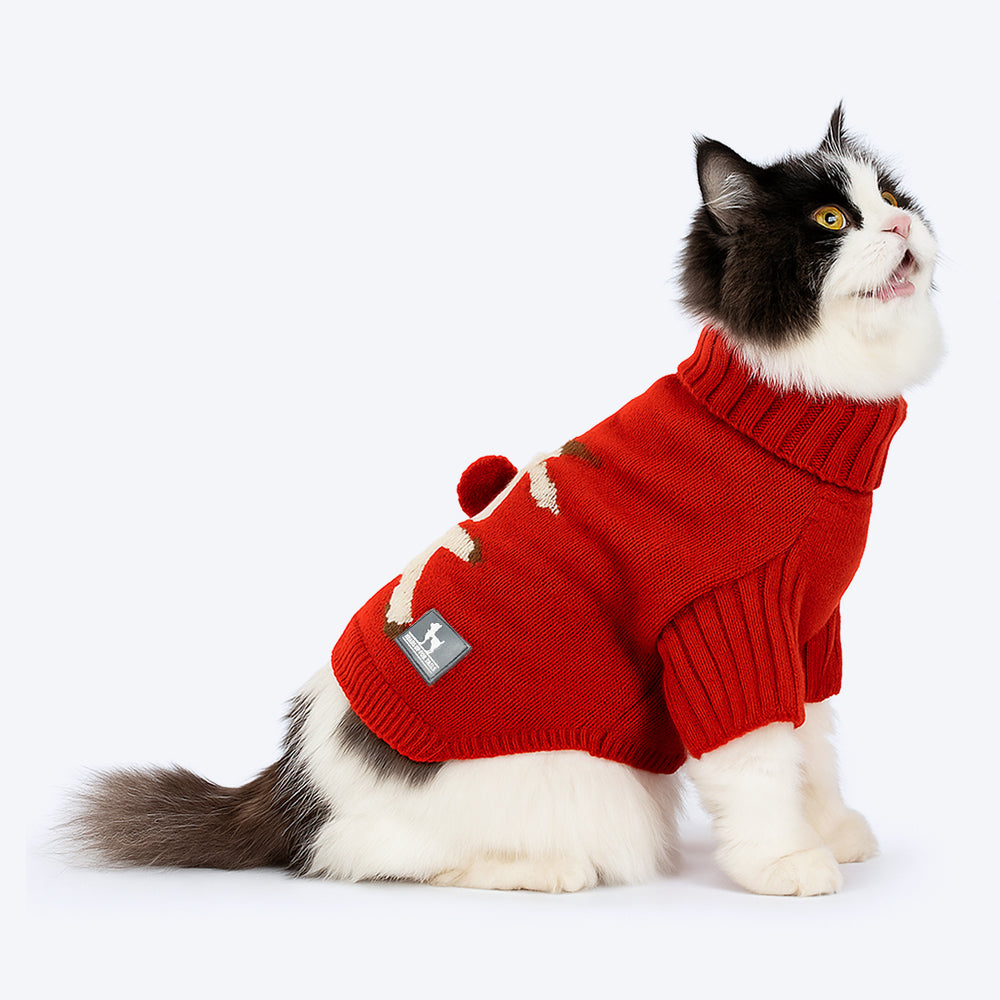 HUFT Rudolphâ€™s Red-Nose Sweater For Cat - Red - Heads Up For Tails