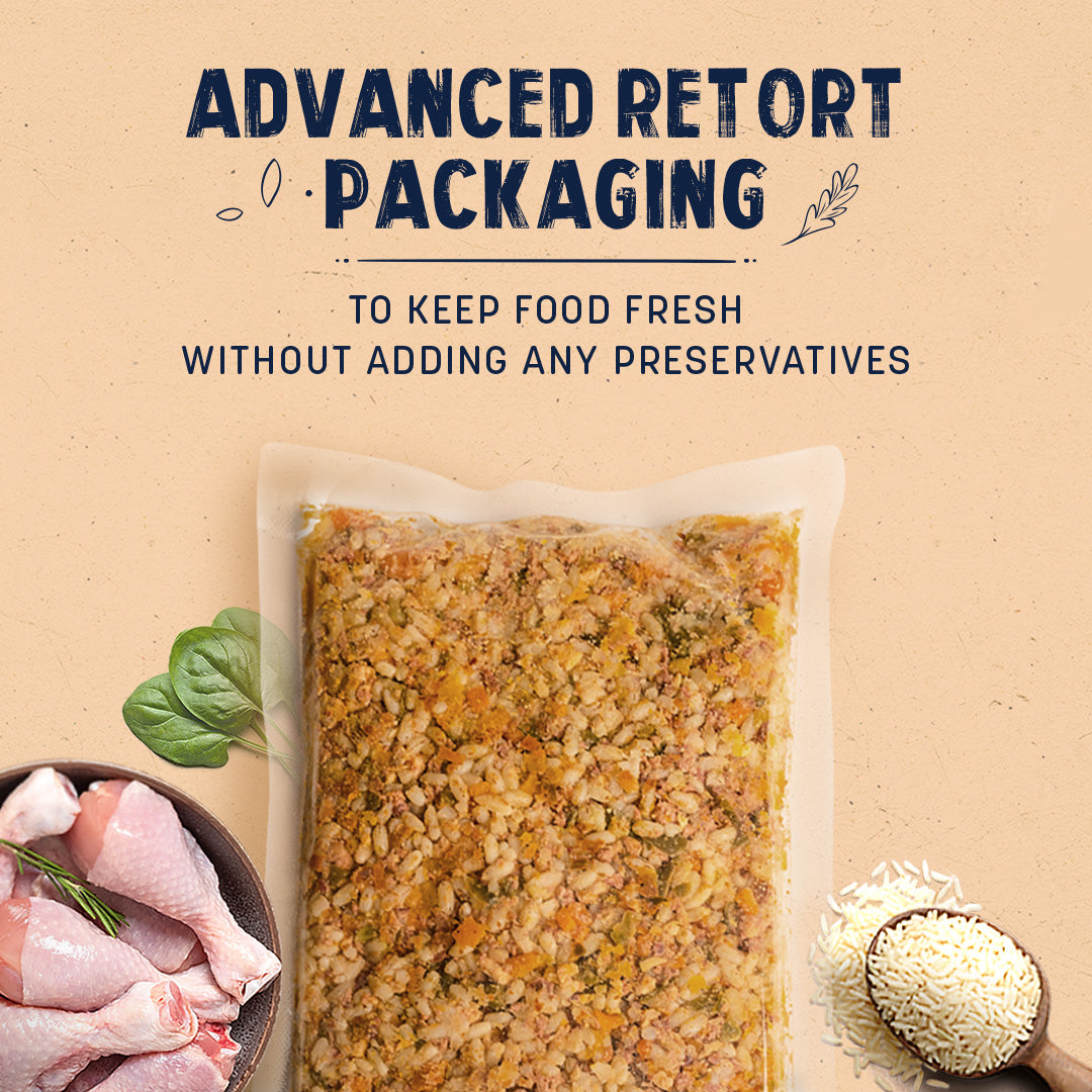 Sara's Wholesome Classic Chicken and Brown Rice Dog Food, pack of 10 x 100g, made with human-grade ingredients.
