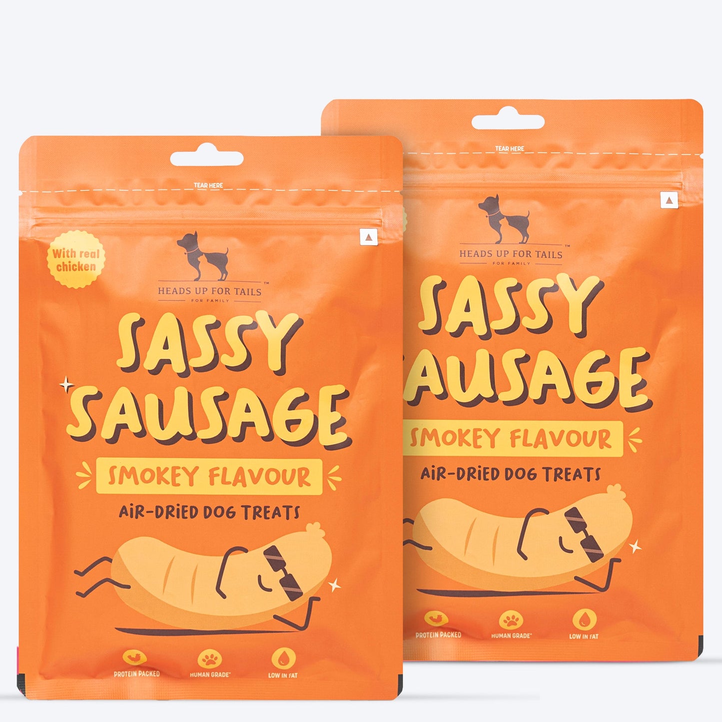 HUFT Sassy Sausage Smokey Air-Dried Dog Treats - Real Chicken - 100gm - Heads Up For Tails