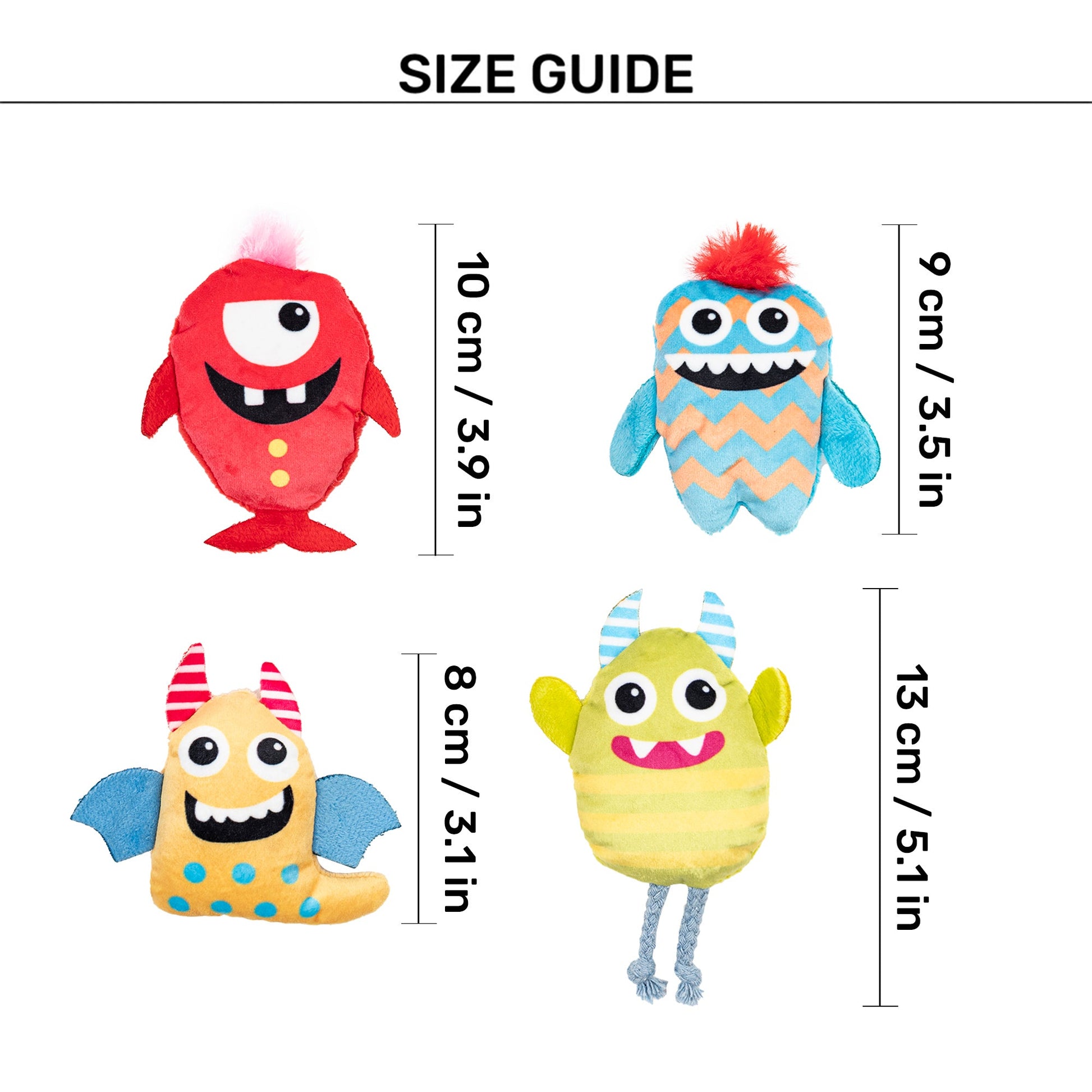 HUFT Mini Monsters Plush Toys for Cat â€“ Pack of 4 - Heads Up For Tails