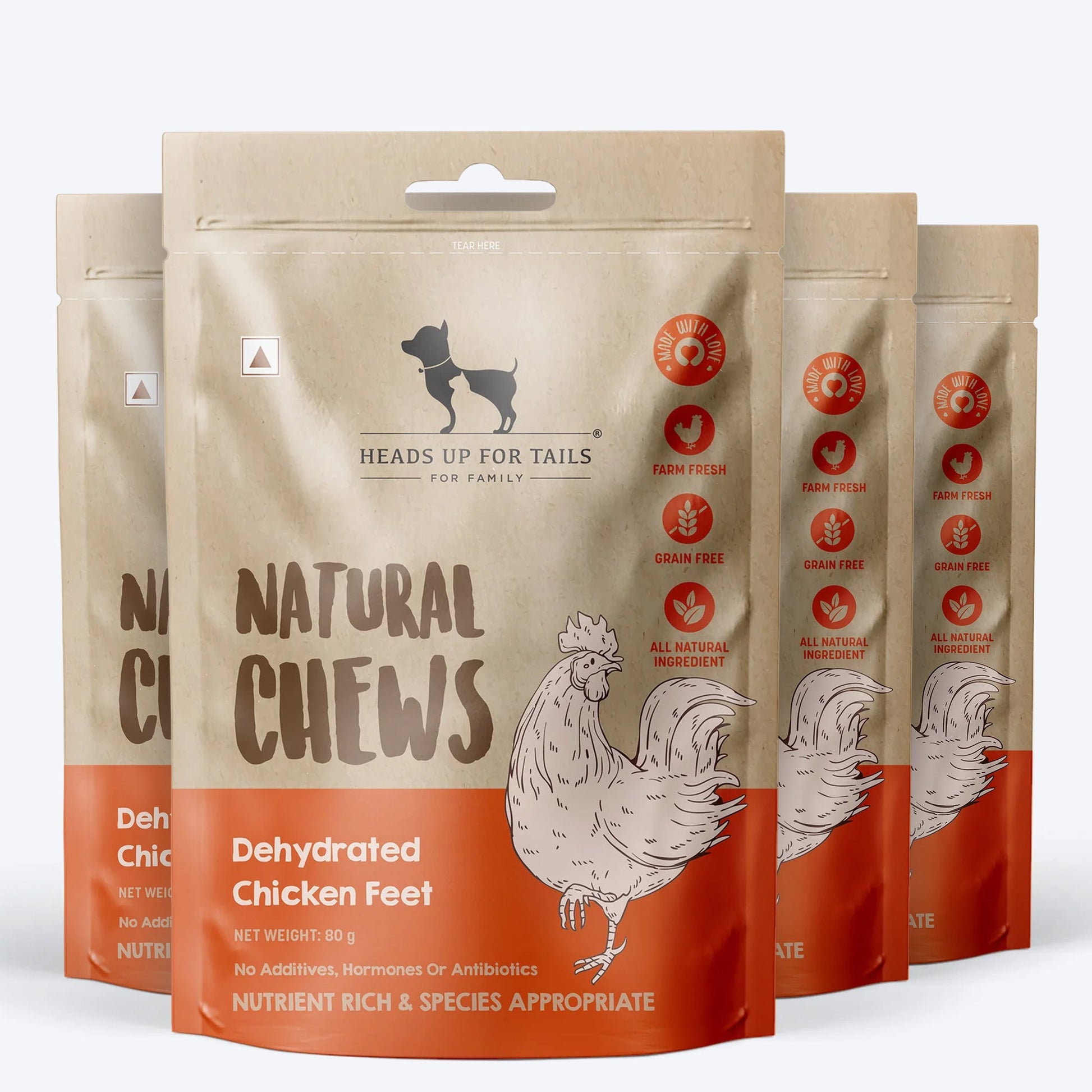 HUFT Natural Chews - Dehydrated Chicken Feet - 80 g - 8 Pcs - Heads Up For Tails