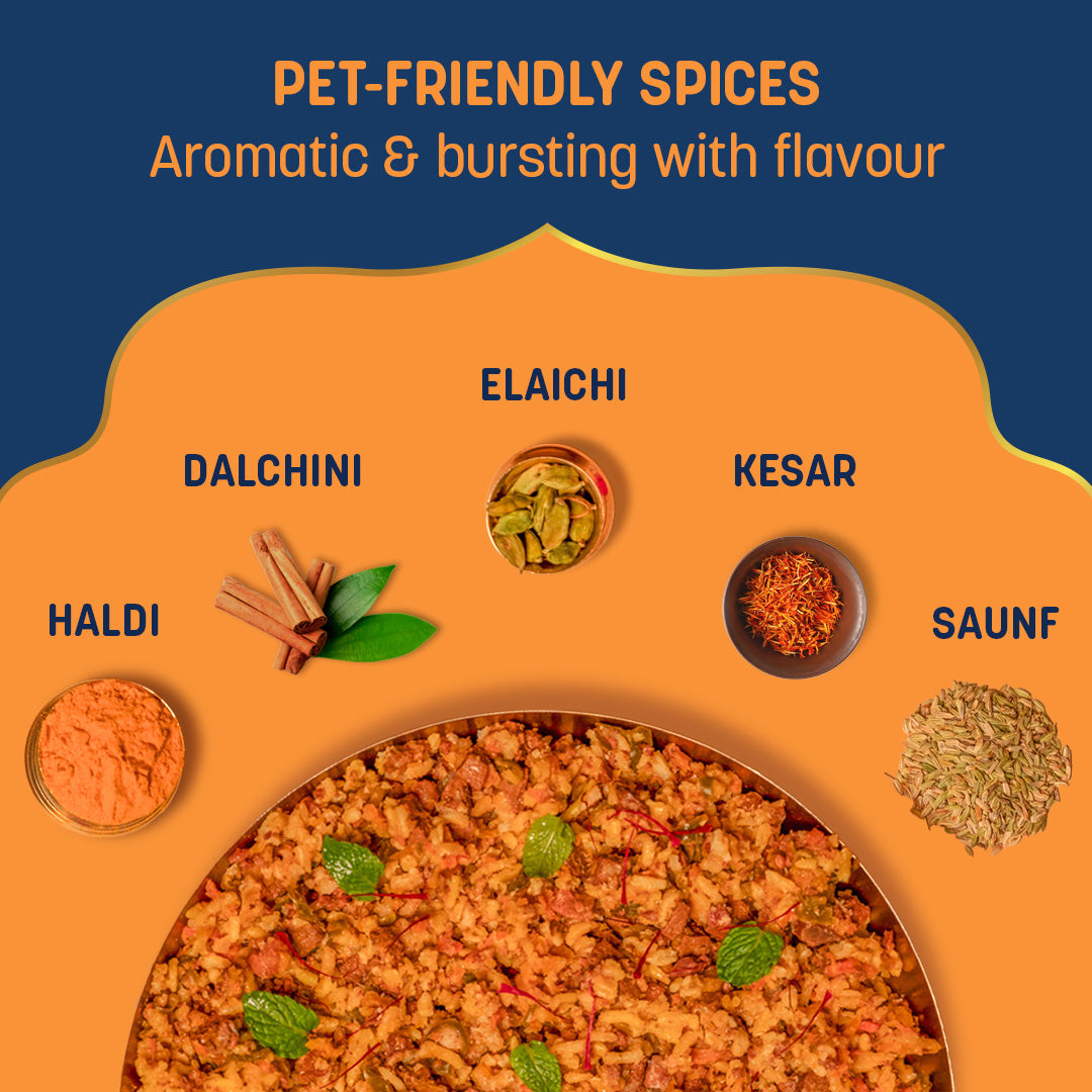 Sara's Wholesome Food Mutton Biryani, Flavours of India, 300 g, made with 50% meat and 50% vegetables and rice.