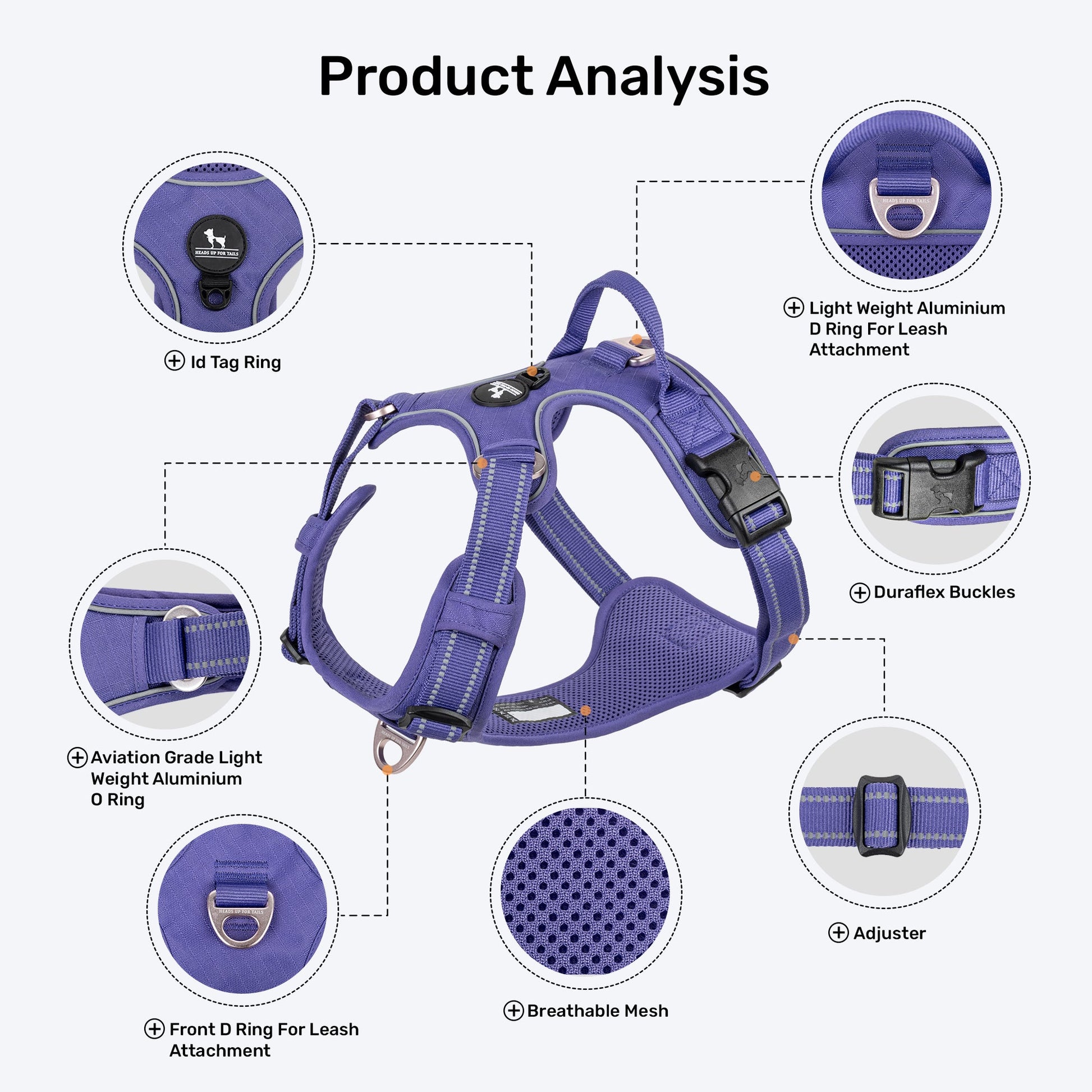 HUFT Xplorers Harness For Dog - Purple - Heads Up For Tails