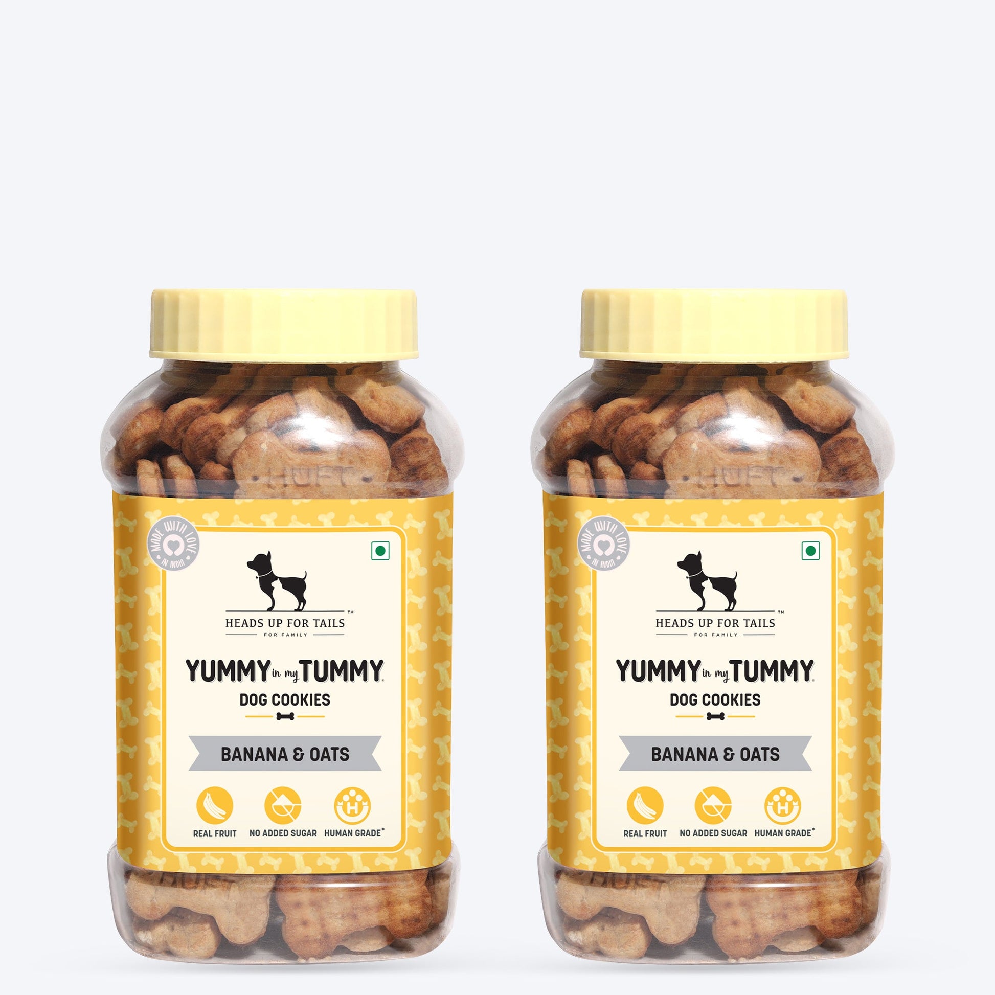 HUFT Yummy In My Tummy Banana & Oats Gluten-Free Dog Biscuits Vegetarian, Wheat-Free Treats for Dogs - Heads Up For Tails