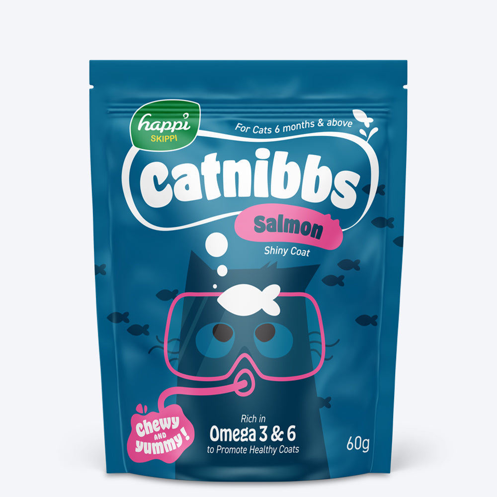 Happi Skippi Catnibbs Salmon Shiny Coat Chewy & Yummy Cat Treat - 60 gm - Heads Up For Tails