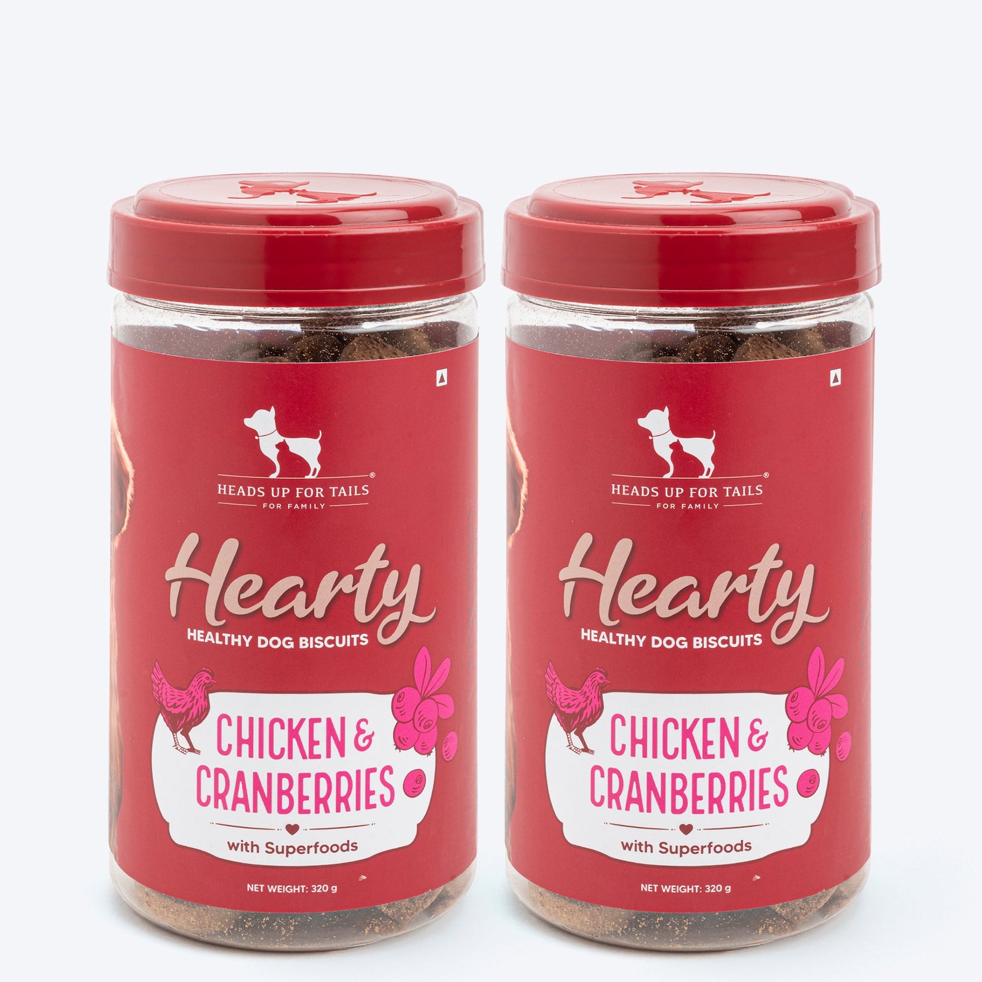 Hearty Dog Biscuits Chicken & Cranberries, 320 g | Grain-Free, Protein-Rich, Expertly Formulated Gluten-Free, Cold-Pressed - Heads Up For Tails