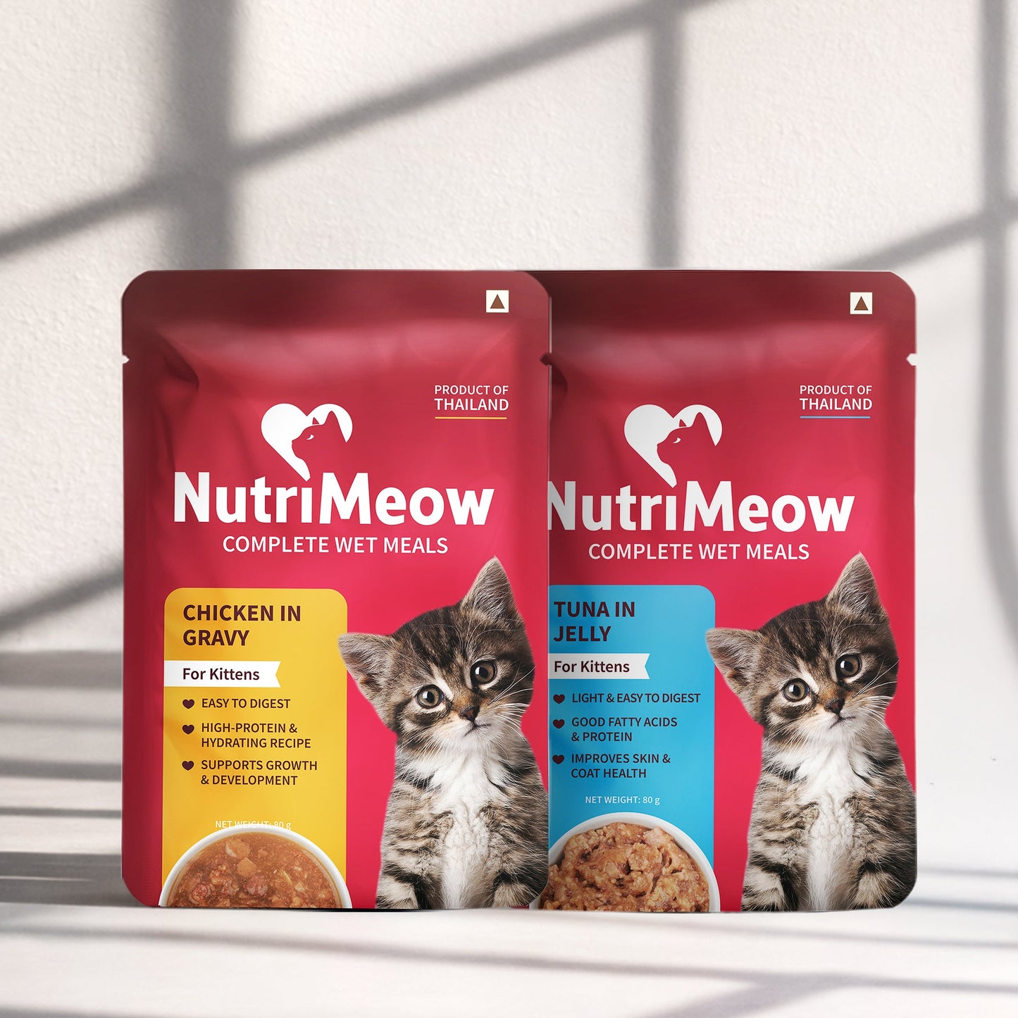 NutriMeow Kitten Trial Pack - Chicken in Gravy + Tuna in Jelly Wet Food (2 x 80 gm) - Heads Up For Tails