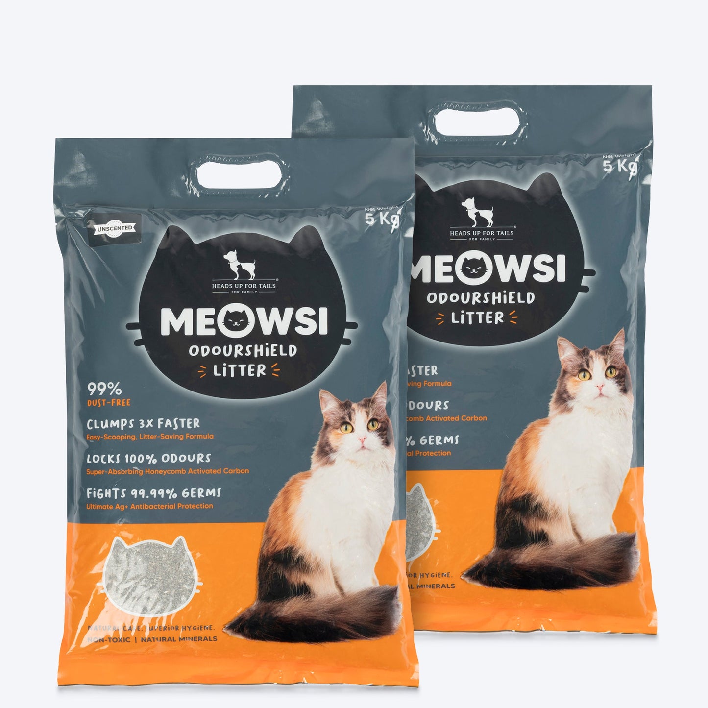 Meowsi by HUFT OdourShield Unscented Cat Litter with Honeycomb Activated Carbon â€“ 5 kg â€“ Natural - Heads Up For Tails