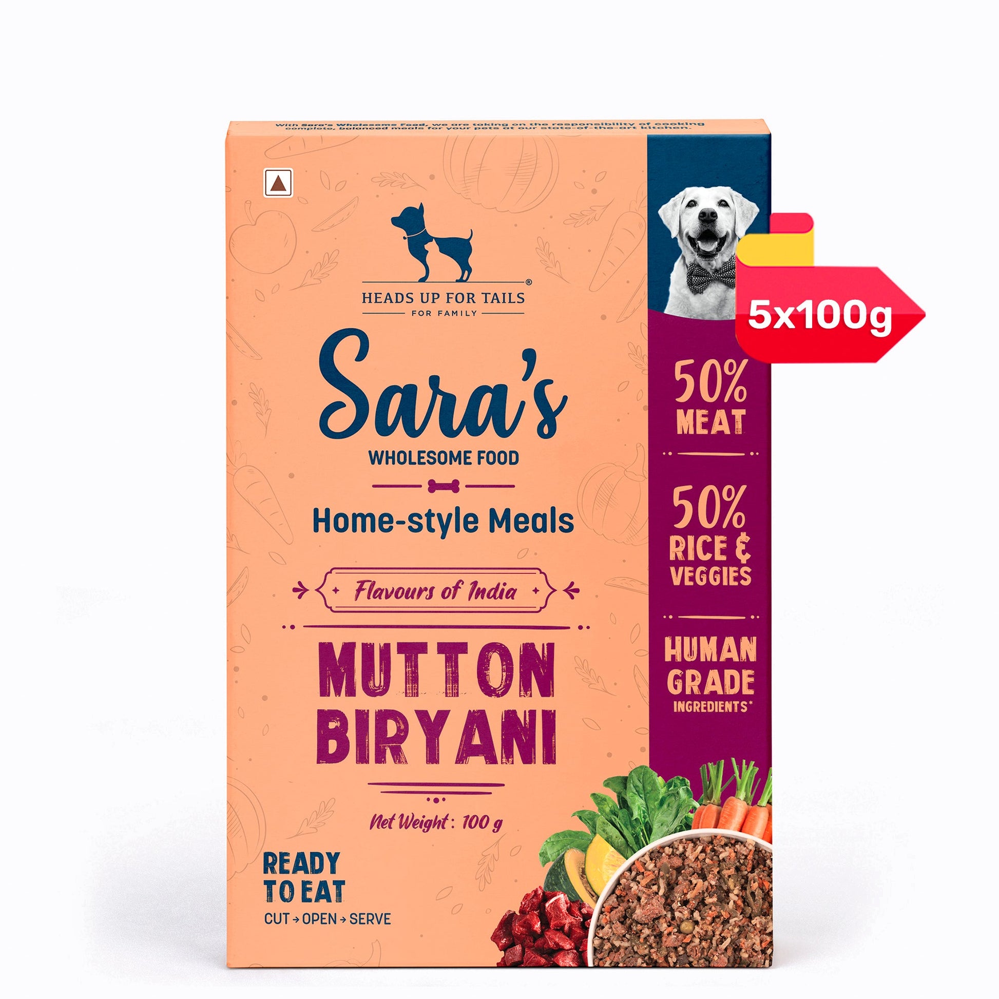 Sara's Wholesome Food Mutton Biryani for Dogs ‚¬€œ Flavours of India ‚¬€œ Human-Grade - Heads Up For Tails