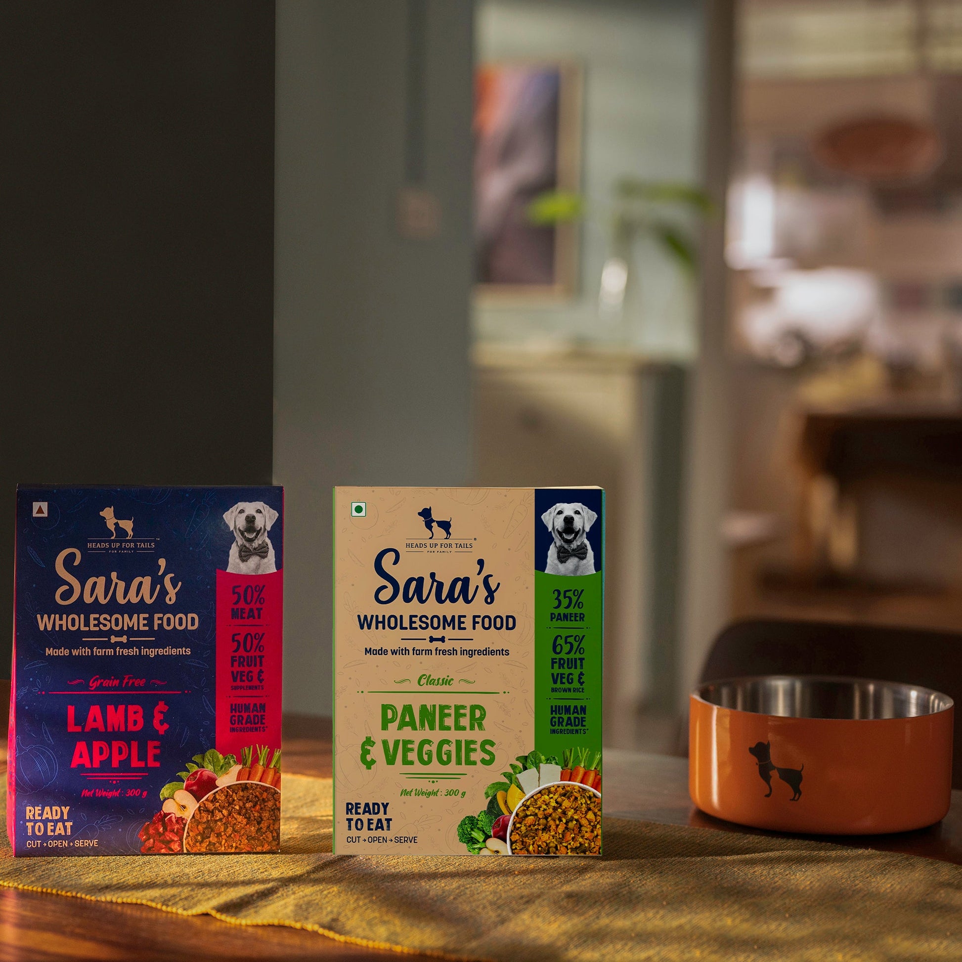 Sara's Wholesome Food Classic Paneer & Veggies and Grain-Free Lamb & Apple Combo - 2x300 gm - Heads Up For Tails