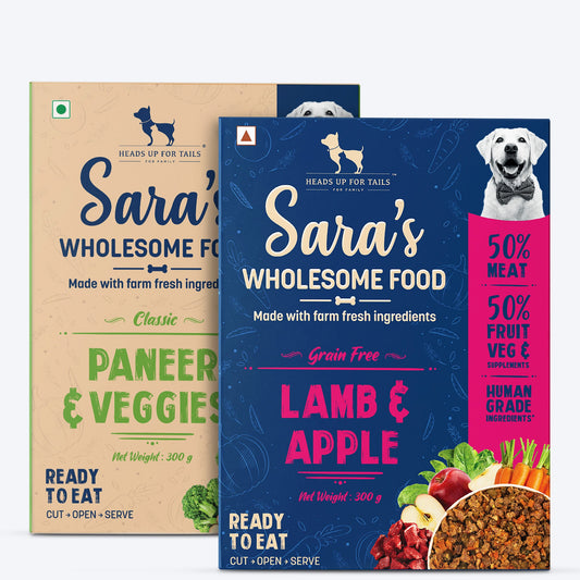 Sara's Wholesome Food Classic Paneer & Veggies and Grain-Free Lamb & Apple Combo - 2x300 gm - Heads Up For Tails
