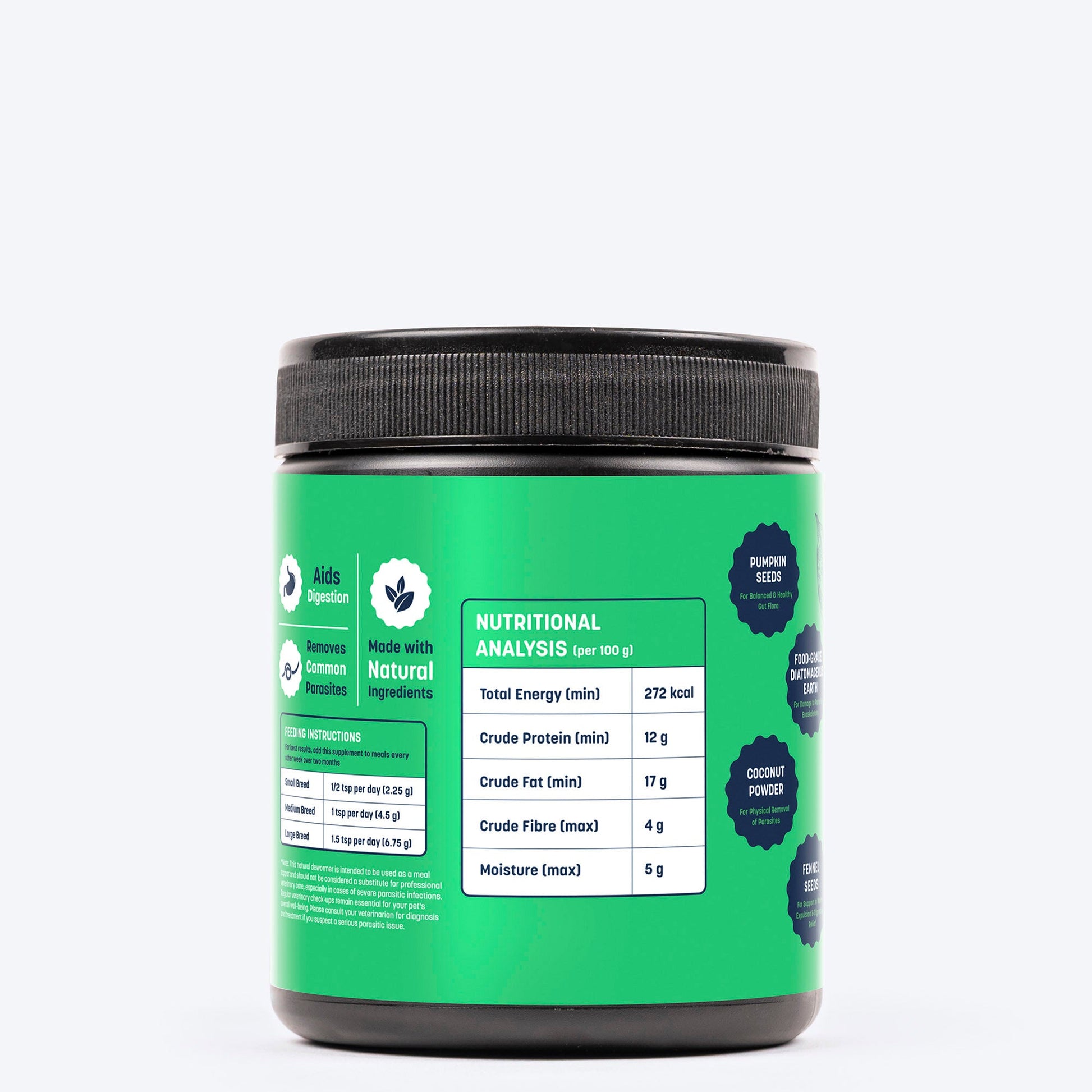 Sara's Natural Dewormer Supplement for Dogs, 200 gm, helps remove intestinal parasites naturally.