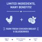 Sara's Doggie Treats Chicken Jerky with Blueberry, 70 gm, high protein, low fat, made with natural ingredients.