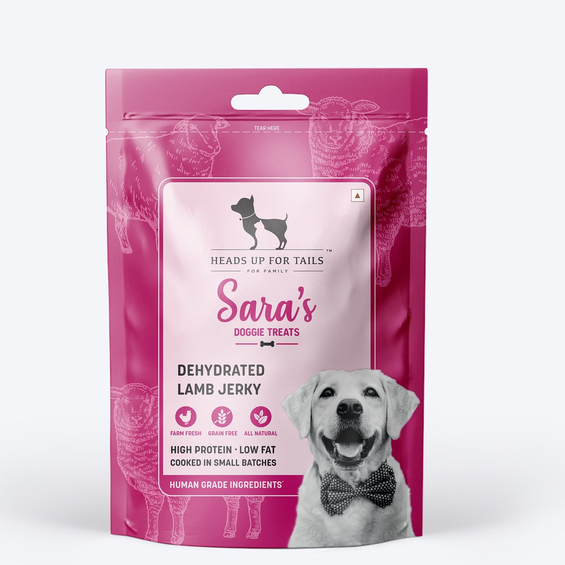 Sara's Doggie Treats Dehydrated Lamb Jerky, 70 g, high protein, low fat, all-natural, grain-free dog treats.