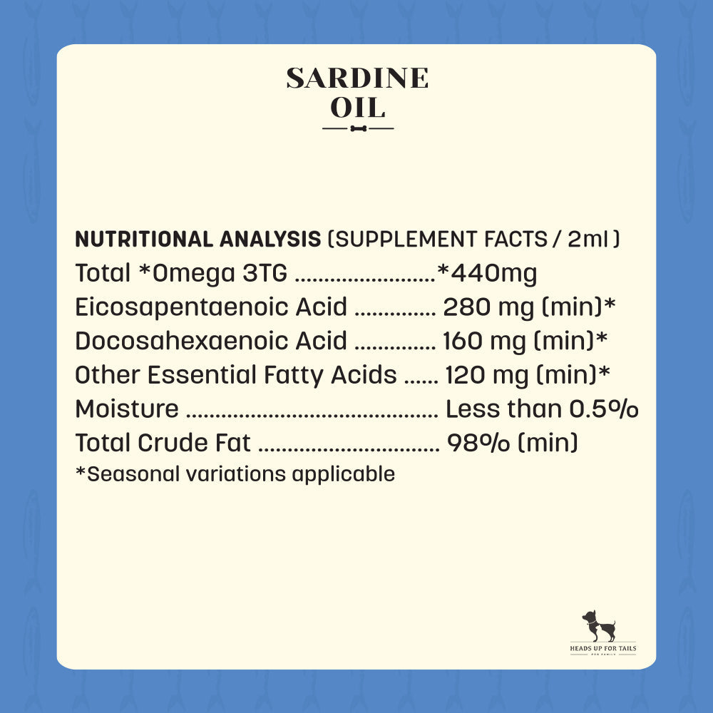 HUFT Sardine Oil for Dogs and Cats - 200 ml - Heads Up For Tails