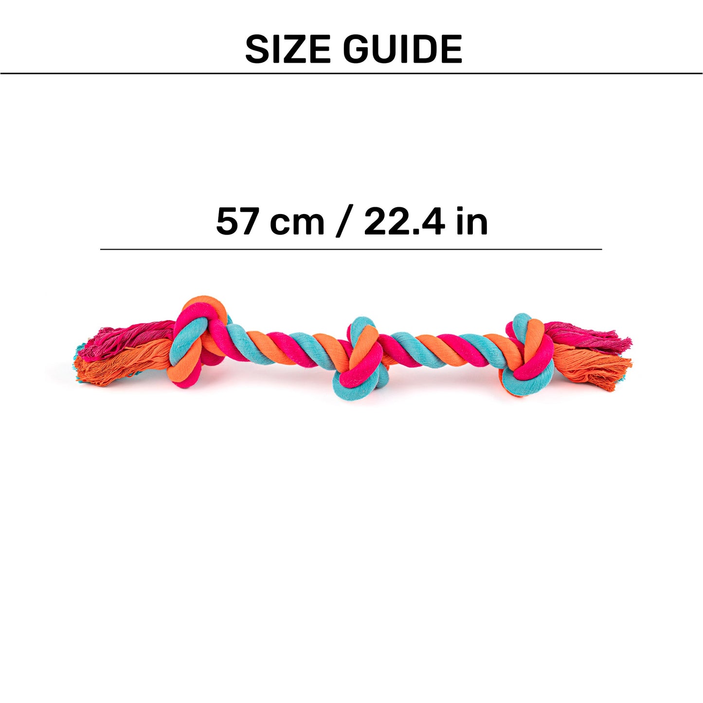 HUFT Tuggables 3 Knots Rope Toy For Dog - Multicolor - Heads Up For Tails