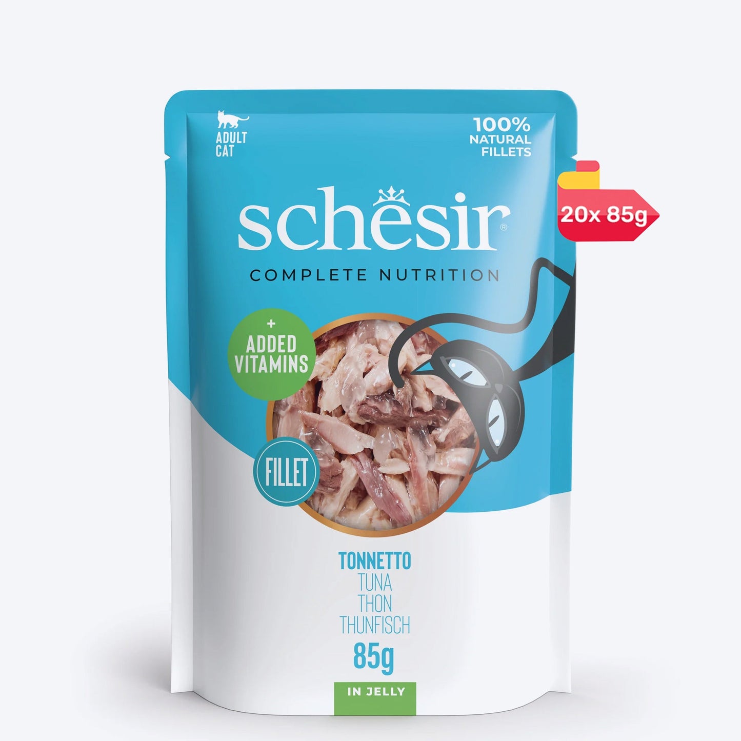 Schesir Tuna Jelly Adult Cat Wet  Food Pouch - 85 g - Heads Up For Tails