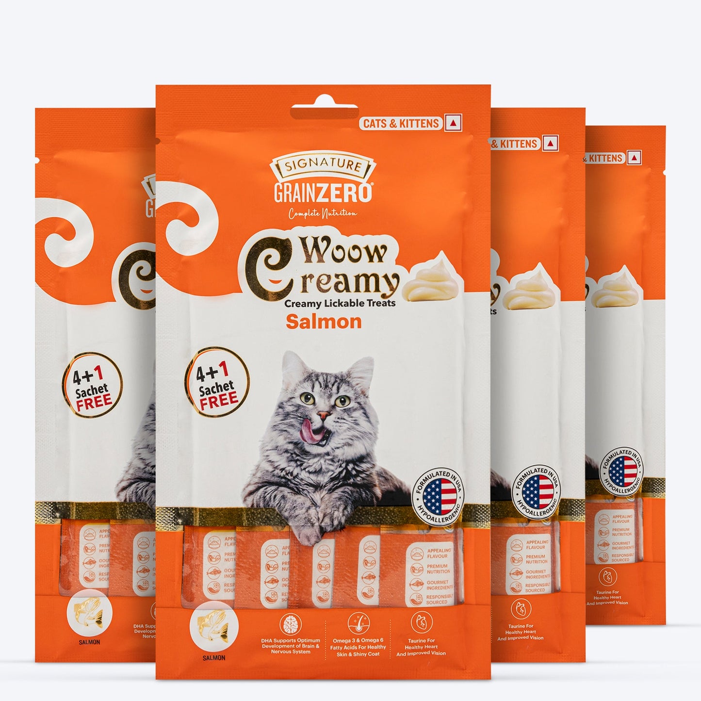 Signature Grain Zero Woow Creamy Salmon Lickable Treats For Cat & Kitten - 75 g - Heads Up For Tails