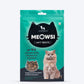 Meowsi by HUFT Catnip with Salmon & Chicken Soft Cat Treats, 50 gm, in a teal packaging with a cat graphic.