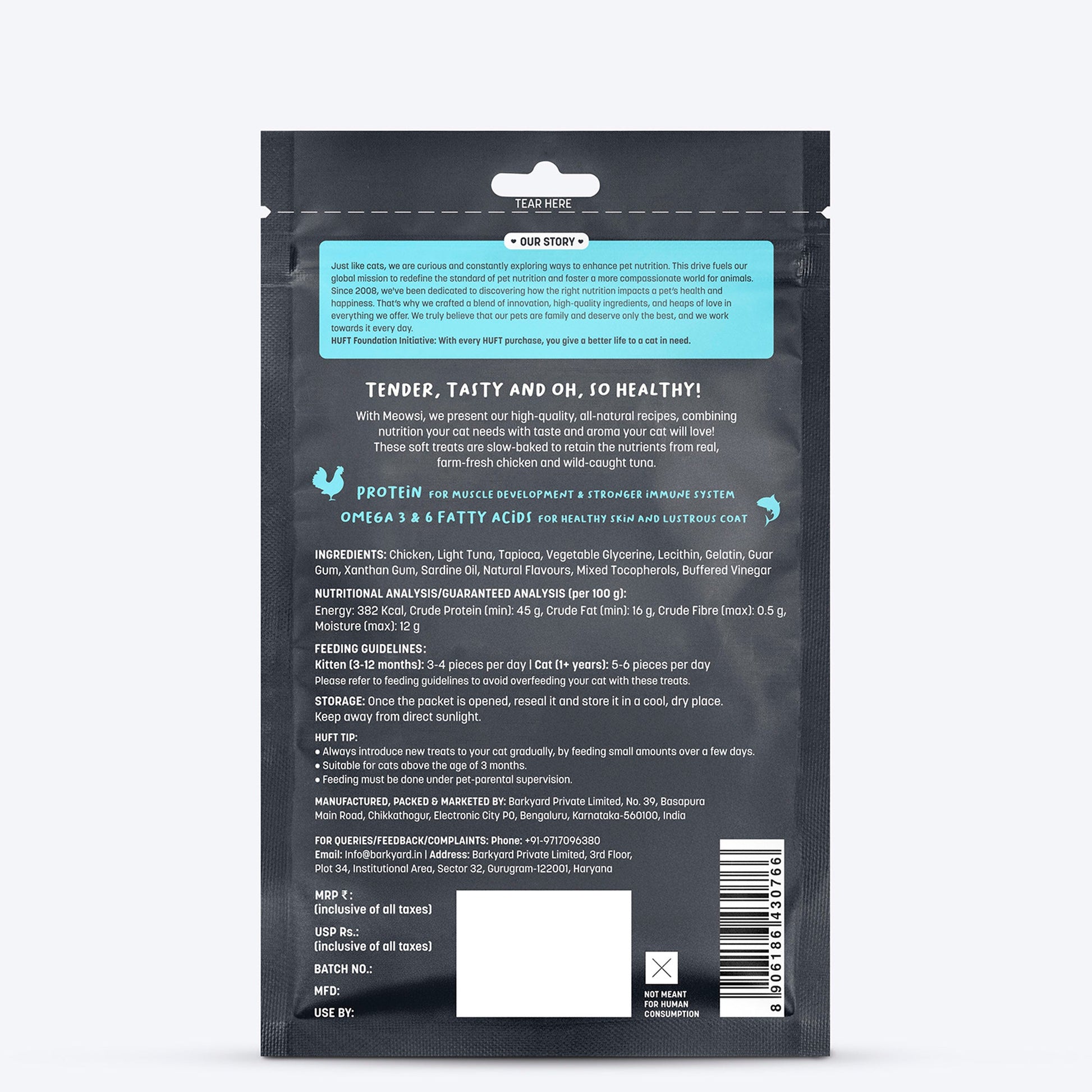 Meowsi by HUFT Light Tuna & Chicken Soft Cat Treats, 50 gm, supports healthy skin and coat with natural ingredients.