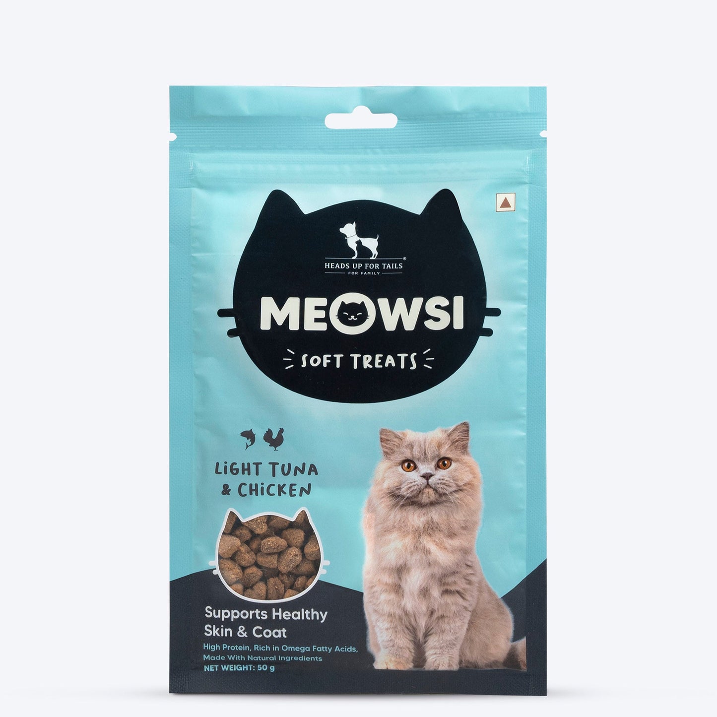 Meowsi by HUFT Light Tuna & Chicken Soft Cat Treats, 50 gm, supports healthy skin and coat with natural ingredients.