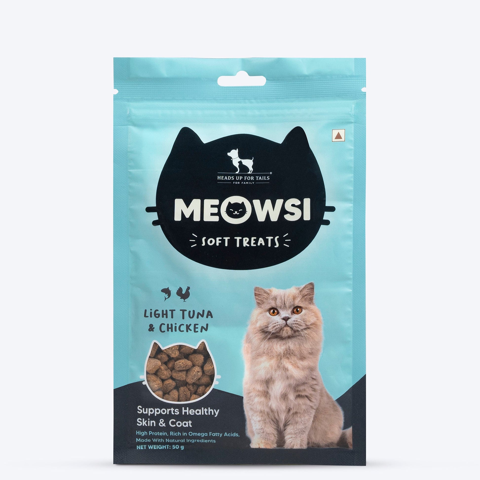 Meowsi by HUFT Light Tuna & Chicken Soft Cat Treats, 50 gm, supports healthy skin and coat with natural ingredients.