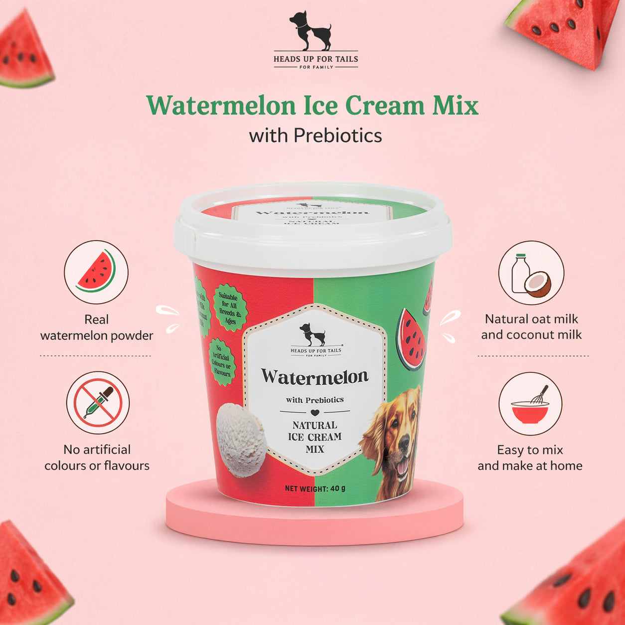 HUFT Dog Ice Cream Peanut Butter Banana & Watermelon With Prebiotics Mix Treat Combo