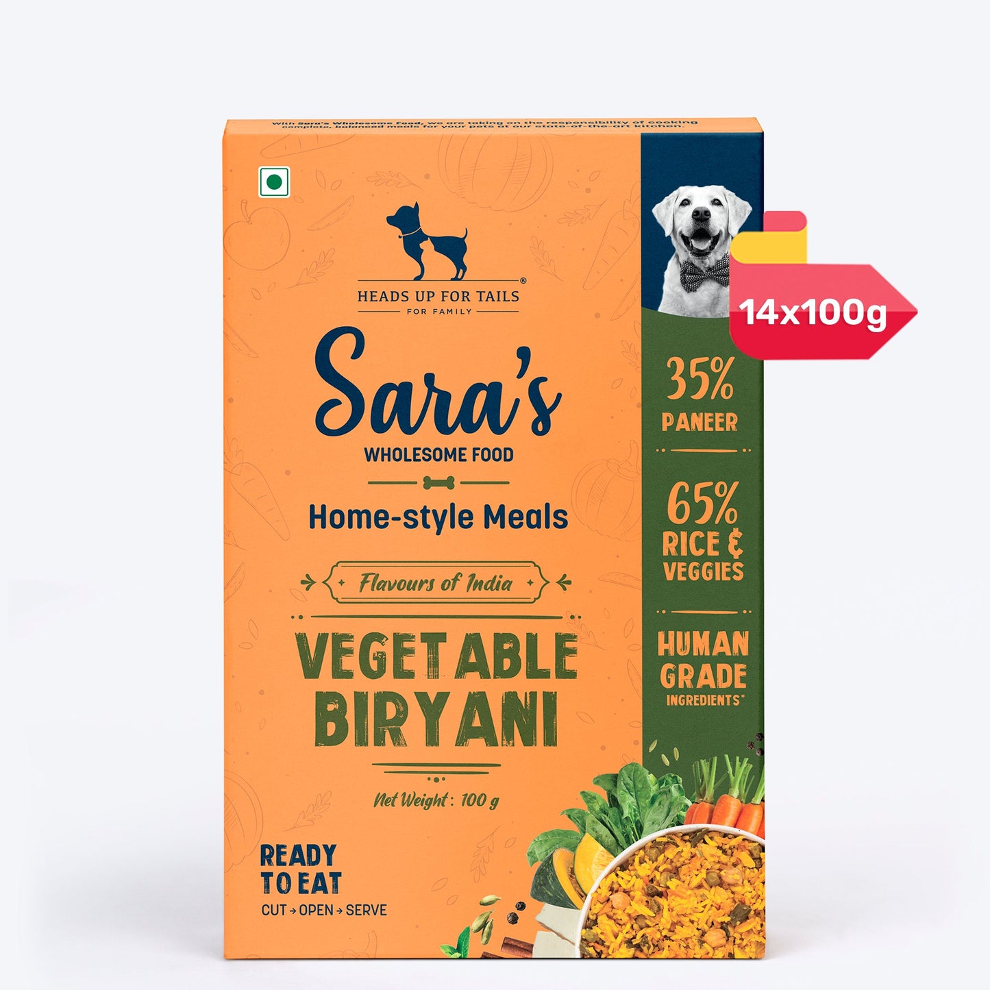 Sara's Wholesome Flavours of India Vegetable Biryani Wet Dog Food, 100% Vegetarian, Human-Grade Ingredients â‚¬â€œ Preservative-Free, Farm-Fresh - Heads Up For Tails