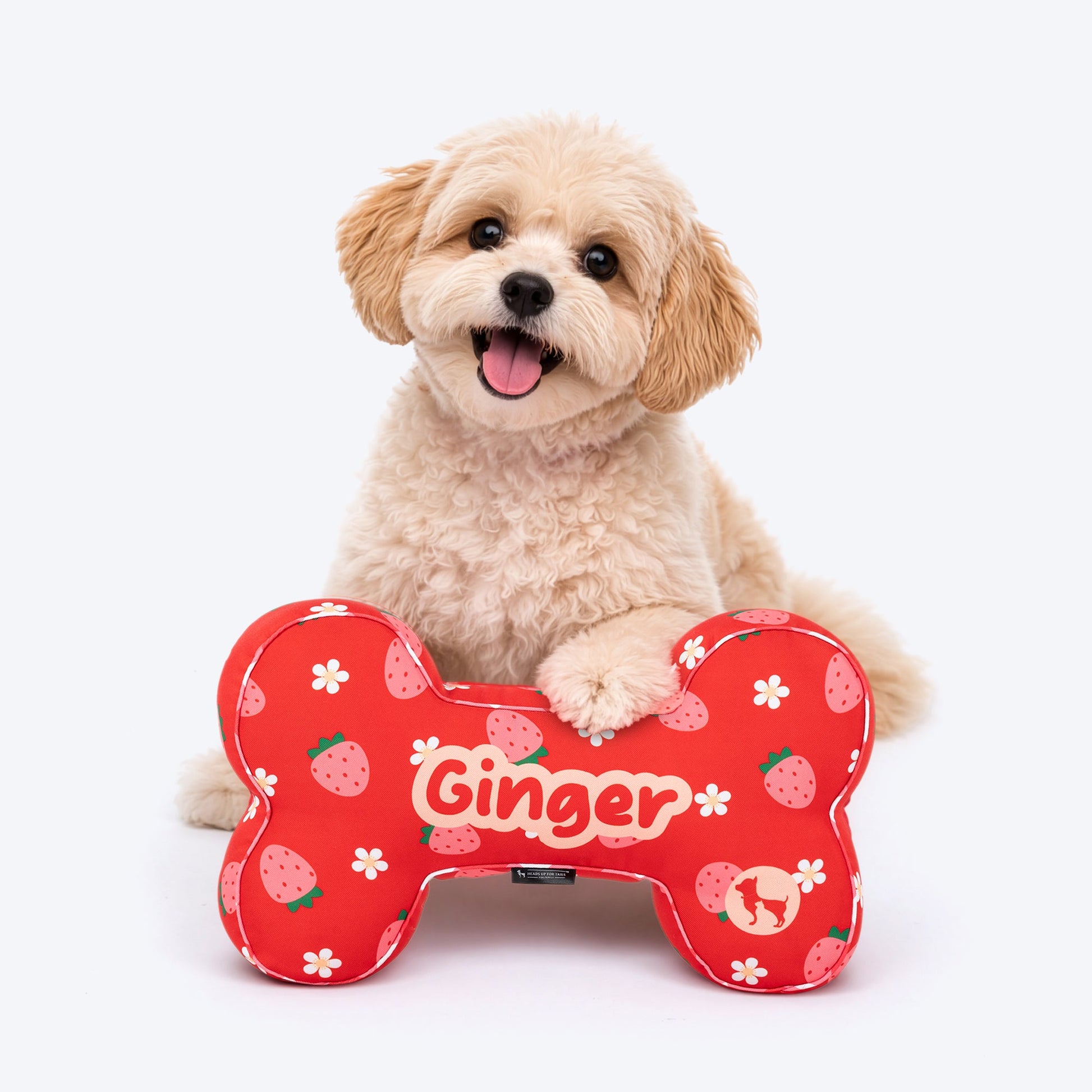 HUFT Personalised Berrylicious Bone Cushion For Dog - Red & Pink - Heads Up For Tails