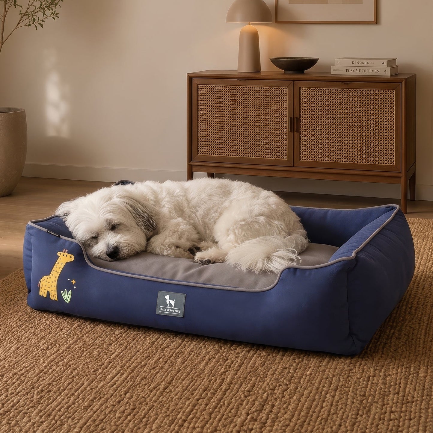 HUFT Giraffe Classic Lounger Bed For Dog - Grey & Navy