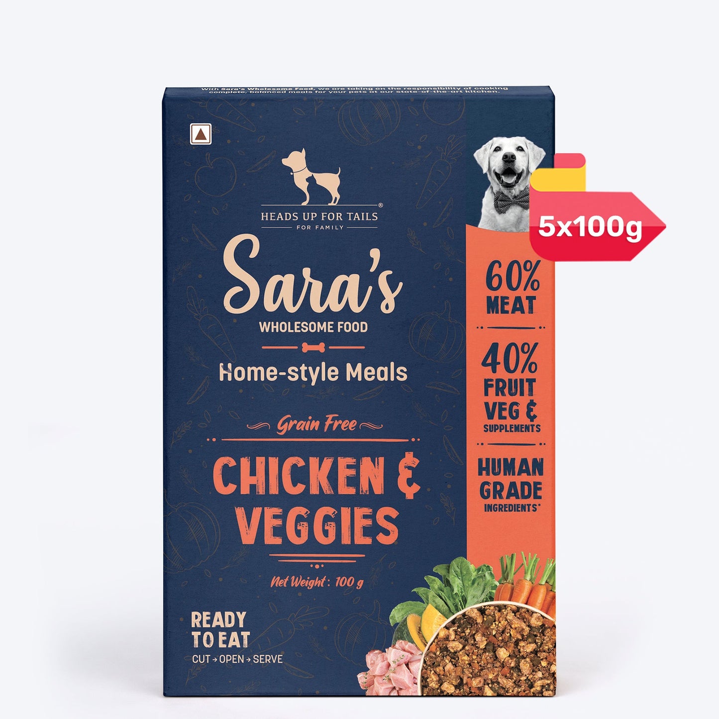 Sara's Wholesome Grain-Free Chicken & Veggies Dog Food for Dogs ‚¬€œ Human-Grade, Preservative-Free - Heads Up For Tails