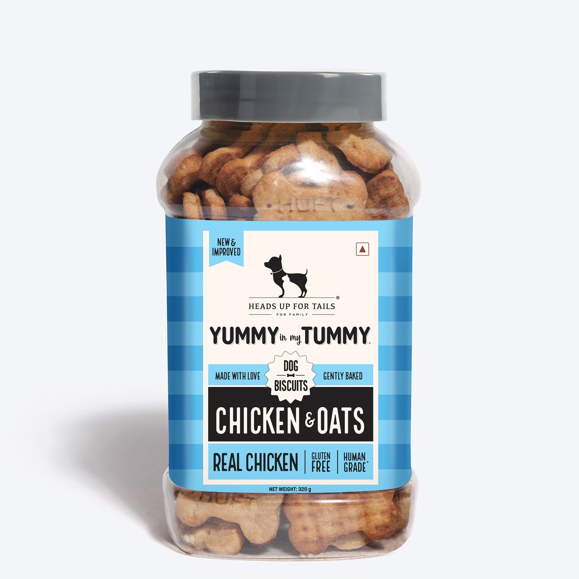 Heads Up for Tails Yummy in my Tummy Chicken & Oats dog biscuits, 320g, gluten-free, gently baked, real chicken