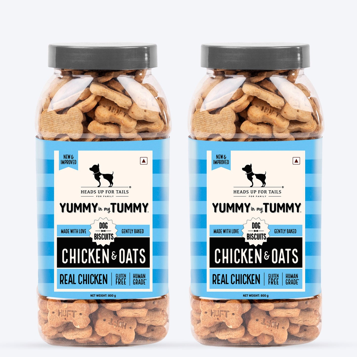 HUFT Yummy In My Tummy Chicken & Oats Gluten-Free Dog Biscuits, Low-Calorie Oven-Baked Treats for Dogs, 100% Human-Grade Ingredients - Heads Up For Tails