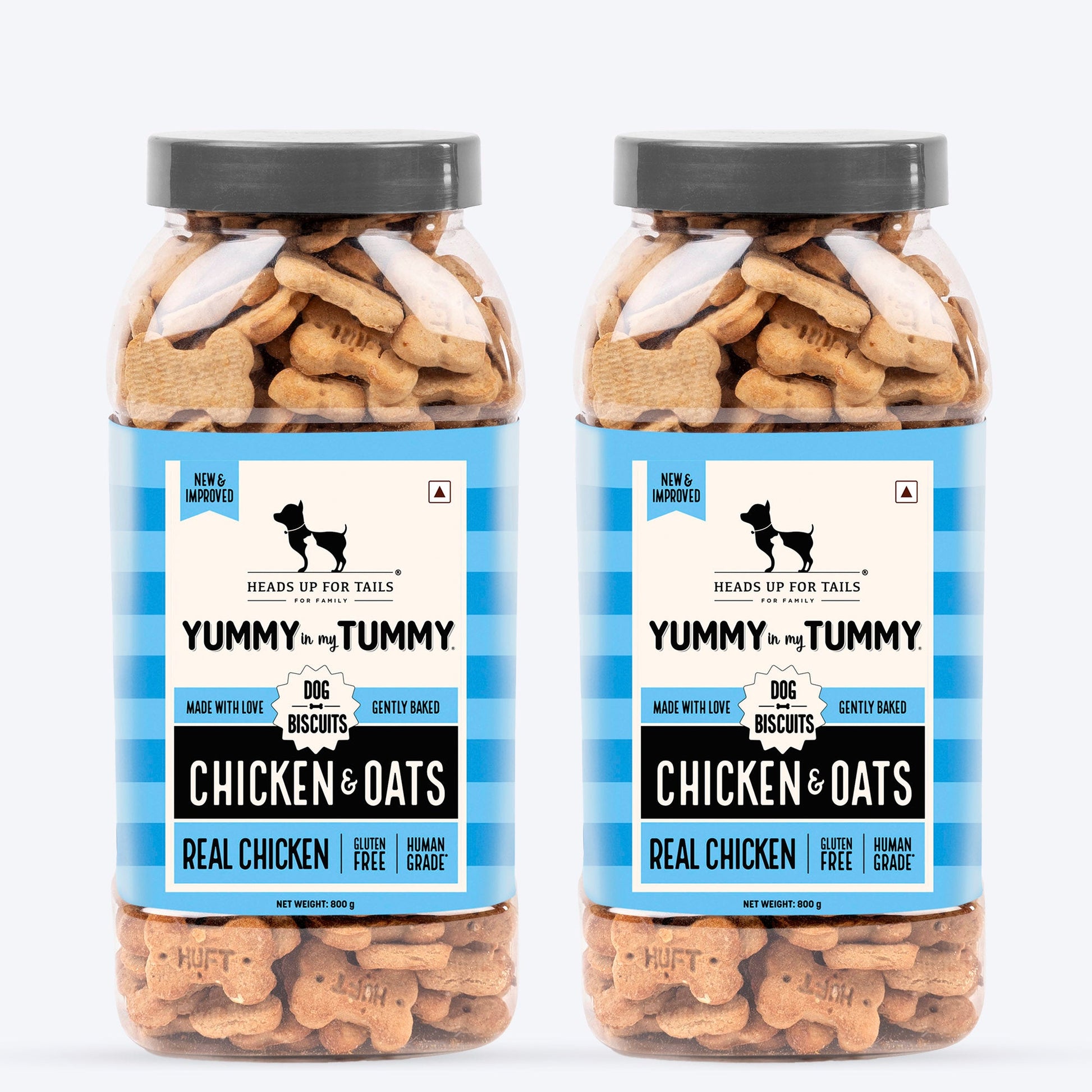 HUFT Yummy In My Tummy Chicken & Oats Gluten-Free Dog Biscuits, Low-Calorie Oven-Baked Treats for Dogs, 100% Human-Grade Ingredients - Heads Up For Tails