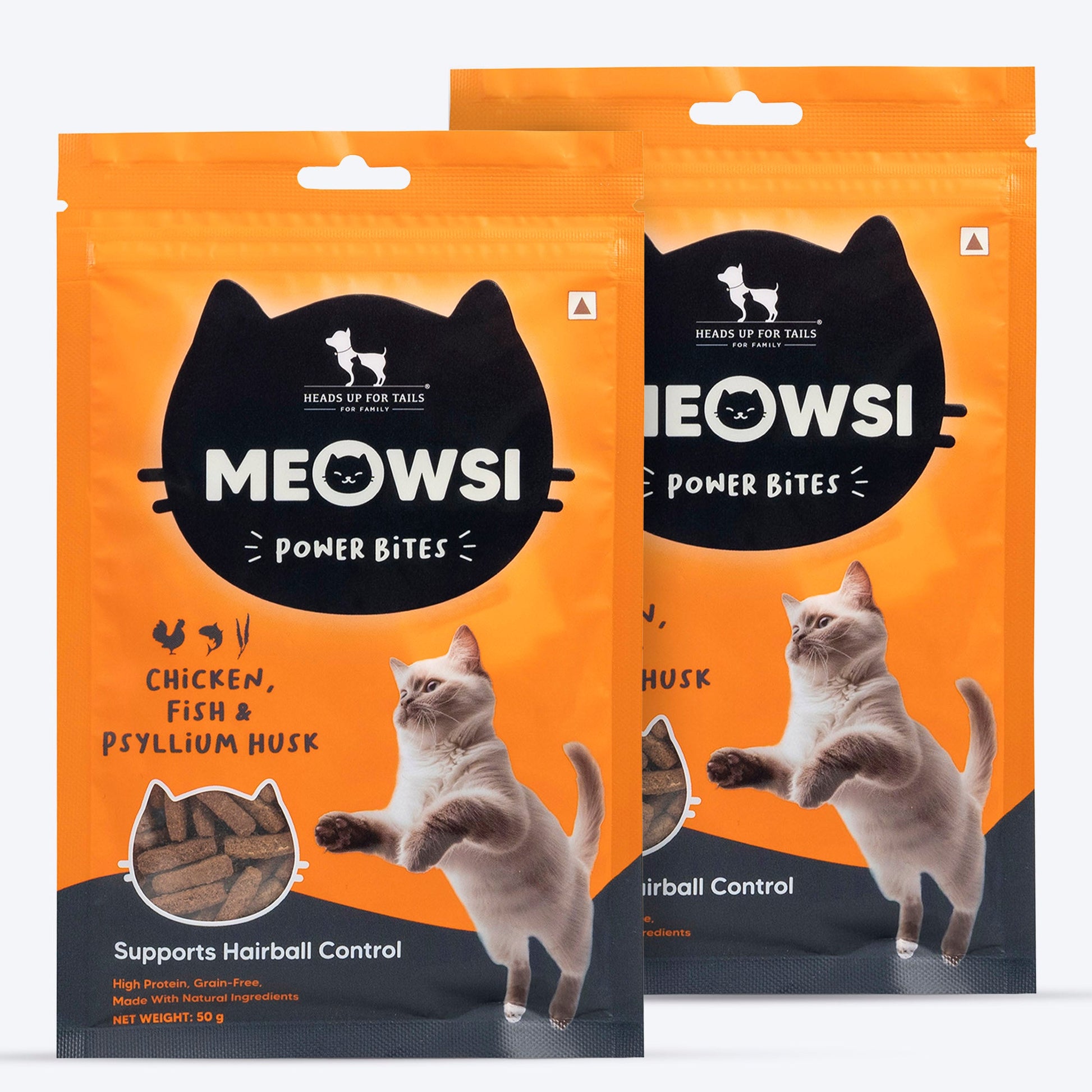 Meowsi by HUFT Chicken, Fish & Psyllium Husk Power Bites Cat Treats High-Protein, Preservative-Free 50'¬¯gm - Heads Up For Tails