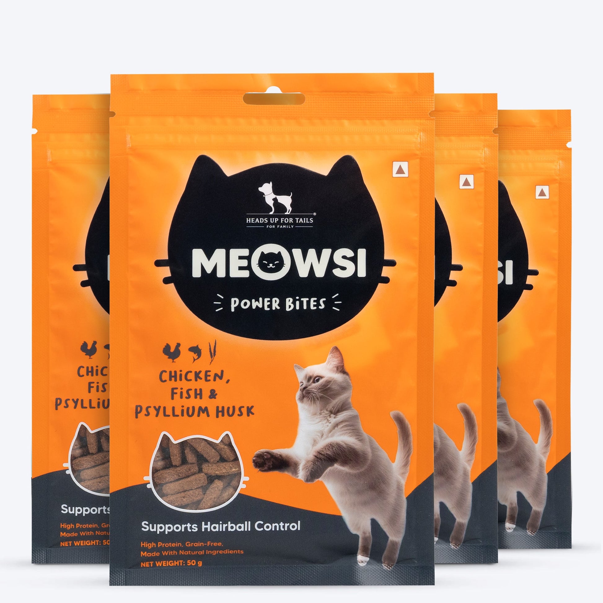 Meowsi by HUFT Chicken, Fish & Psyllium Husk Power Bites Cat Treats High-Protein, Preservative-Free 50'¬¯gm - Heads Up For Tails