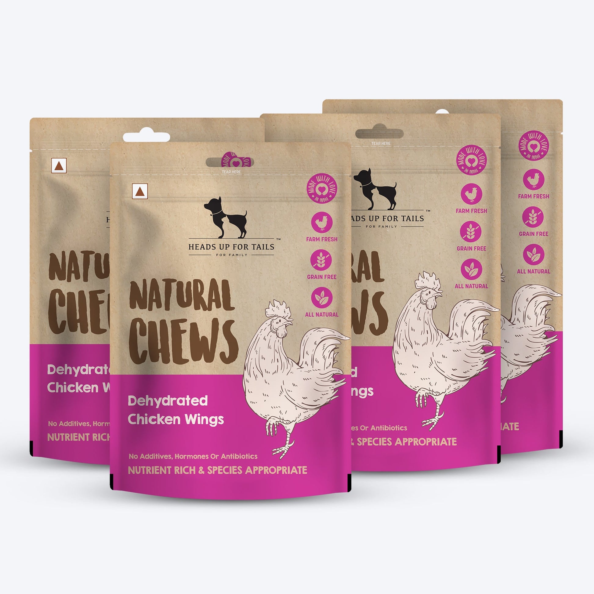 HUFT Natural Chews - Dehydrated Chicken Wings For Dog - 70g - Heads Up For Tails