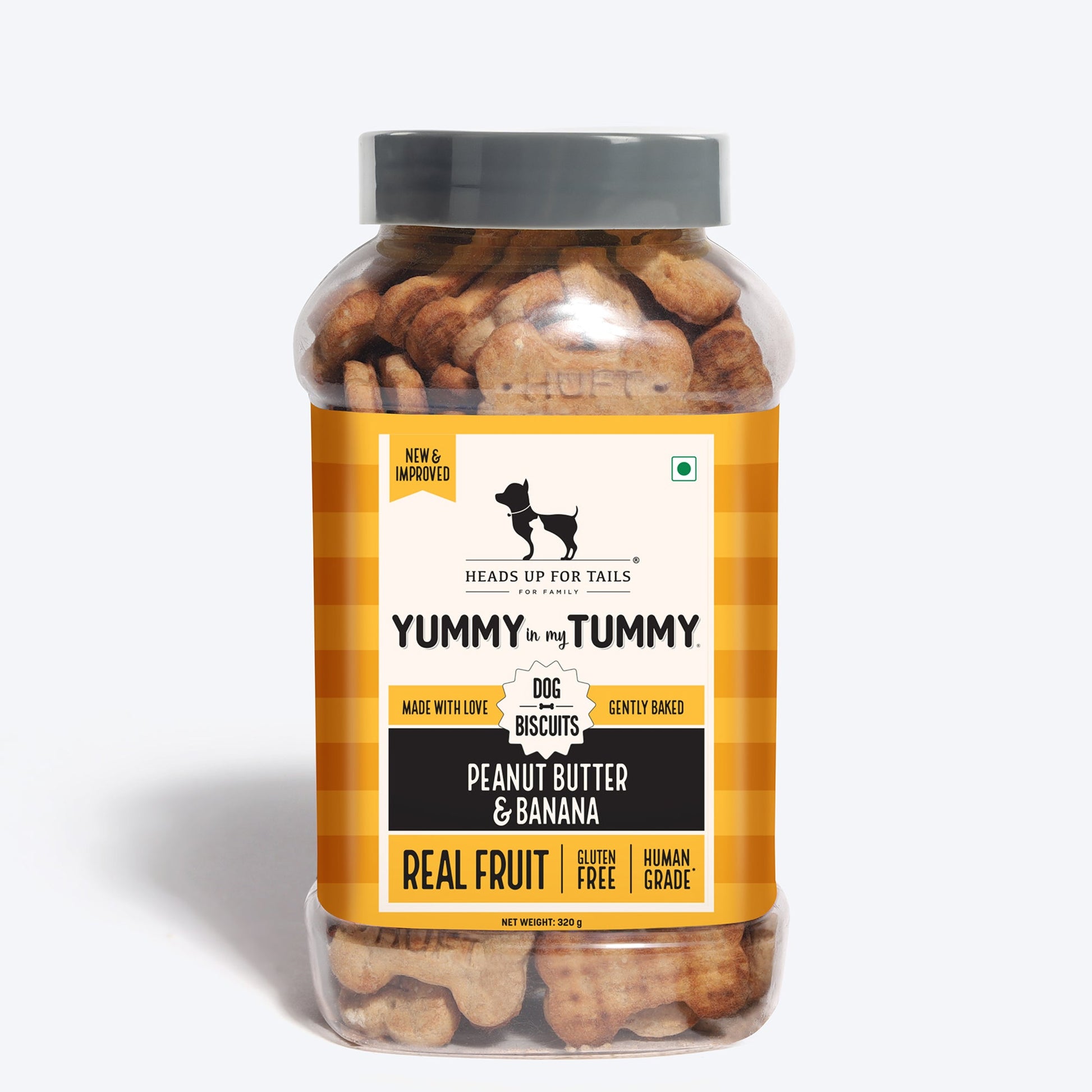 Heads Up for Tails Yummy in my Tummy Peanut Butter & Banana dog biscuits, 320g, gluten-free, gently baked