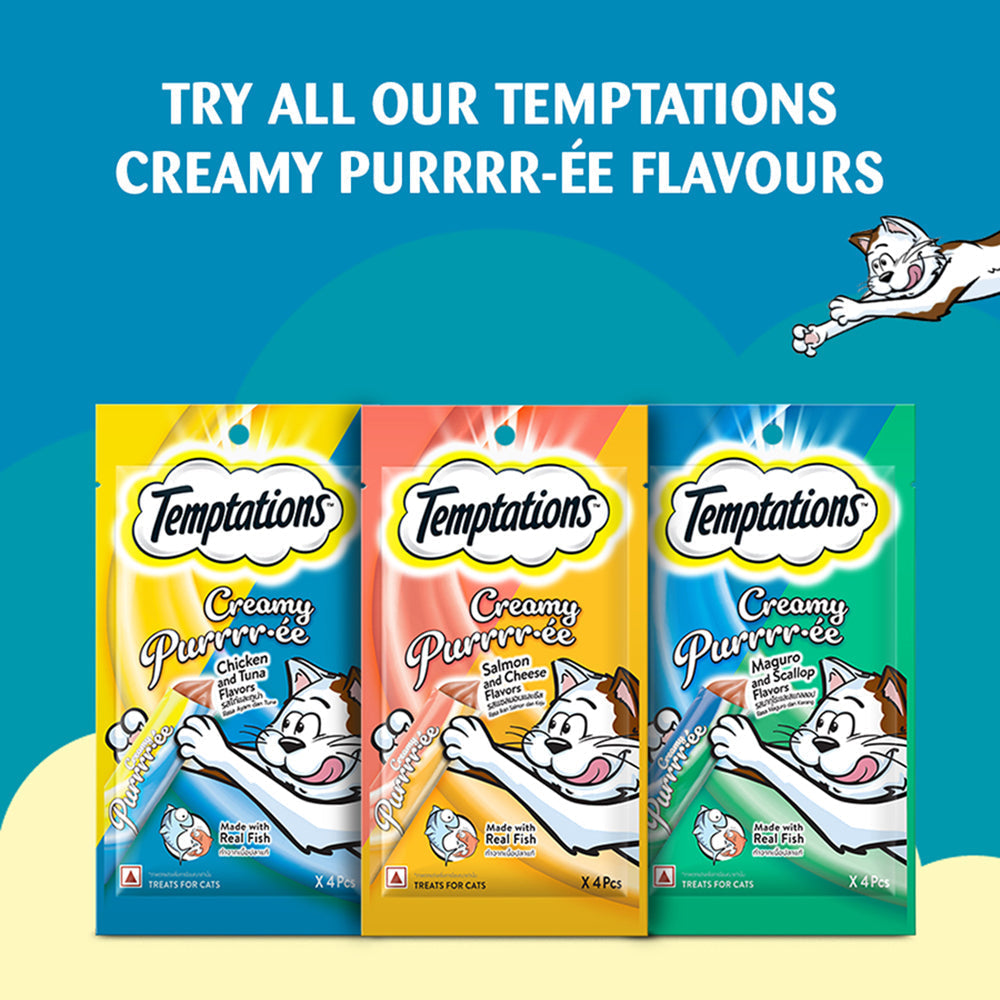 Temptations Creamy Purrrr-Â©e, Salmon & Cheese Flavour 48g (4 pieces) - Heads Up For Tails